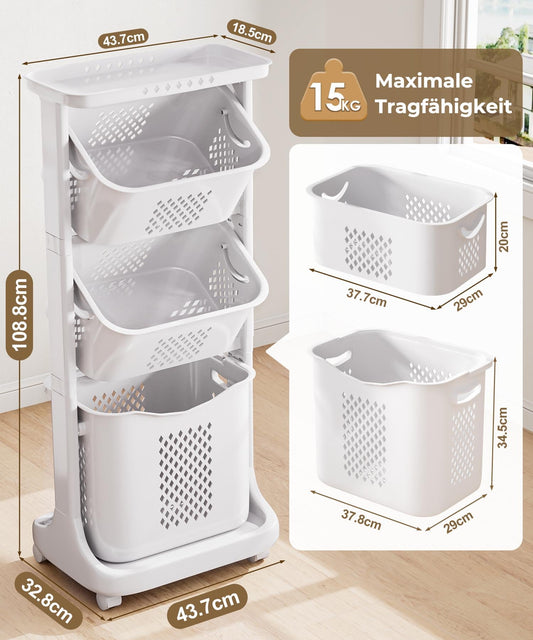 Yorbay laundry basket with wheels, laundry sorter with compartments, storage baskets, laundry collector, laundry trolley, laundry container for clothes and toys.