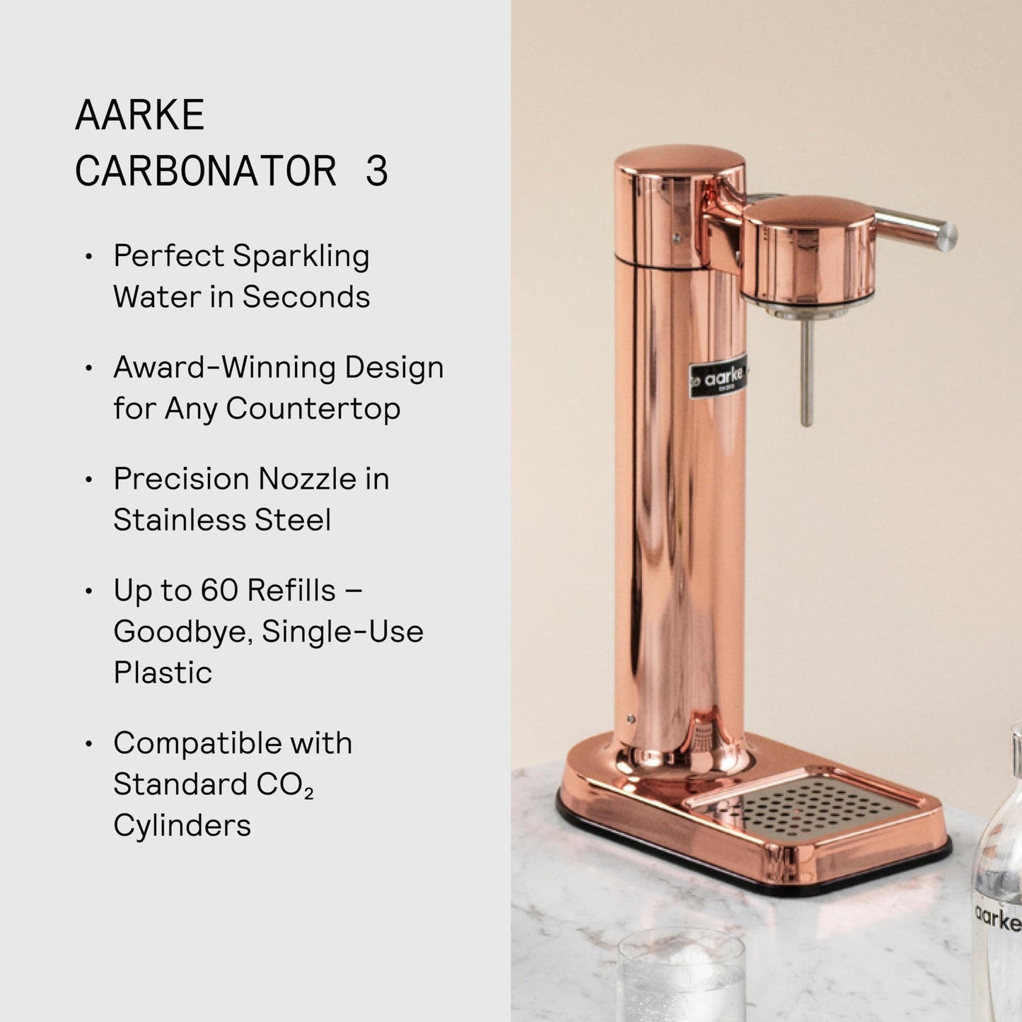 AARKE AAC3 Copper Carbonator Water Carbonator, Copper, Regular