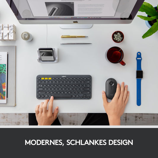 Logitech M350 Pebble Wireless Mouse, Bluetooth and 2.4 GHz connection via Nano USB receiver, 18-month battery life, 3 buttons, silent clicking and scrolling, for PC/Mac/iPadOS - Graphite