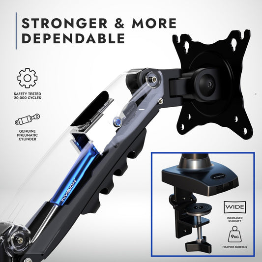 Invision Monitor Mount for 19-32 inch screens, VESA 75 & 100mm Single Arm Desk Clamp Stand, Adjustable Height with Tilt, Swivel, Rotate, Increased Weight Capacity of 2-9kg (MX200)