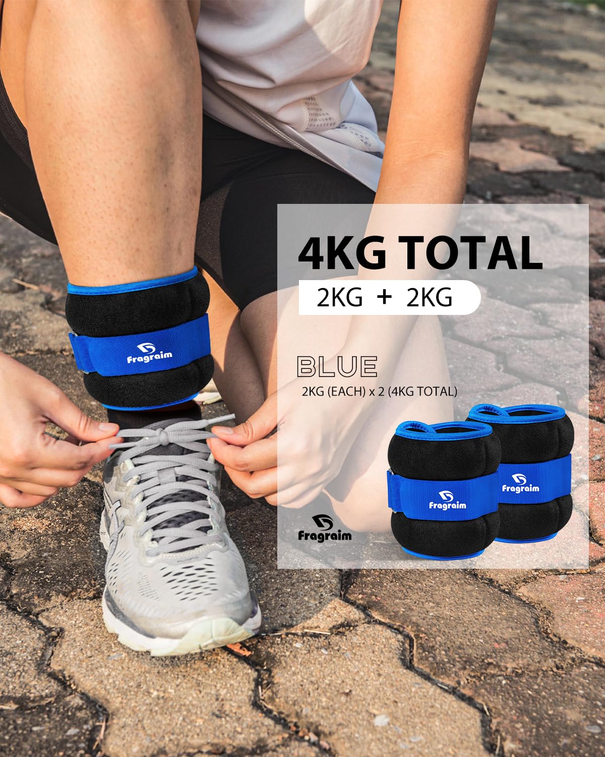 Fragraim ankle weights, wrist weights 4KG 1 pair, leg weights, weight cuffs hand and foot weights - for fitness, exercising, running, gymnastics.