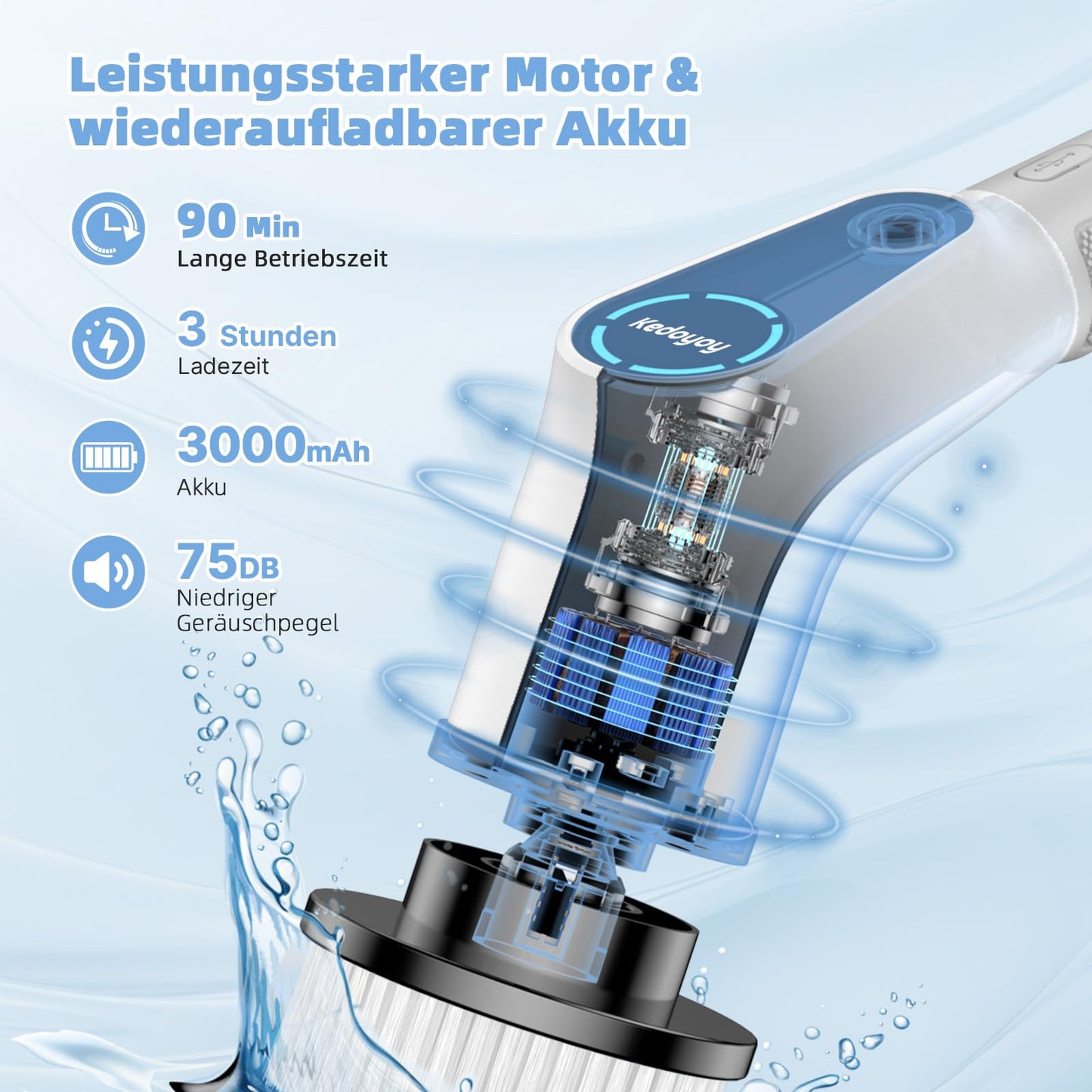 Electric cleaning brush, 8 in 1 with interchangeable brush heads, mop set, adjustable handle for bathroom, kitchen, car, and floors.