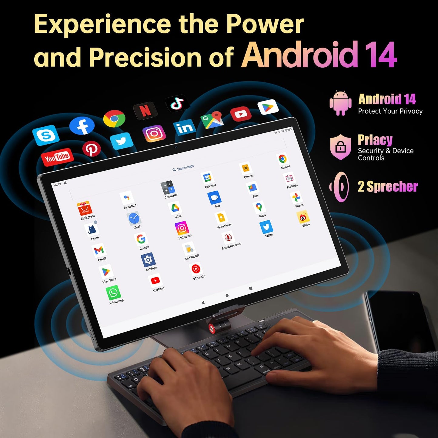 azamp 15.6-inch Android 14 tablet, MES-B3 Large tablet with IPS display, Helio G99 Octa-Core, 6GB RAM+128GB ROM (expandable to 1TB), 12000mAh battery, BT5.0, 2.4G/5G WiFi, 32MP camera.