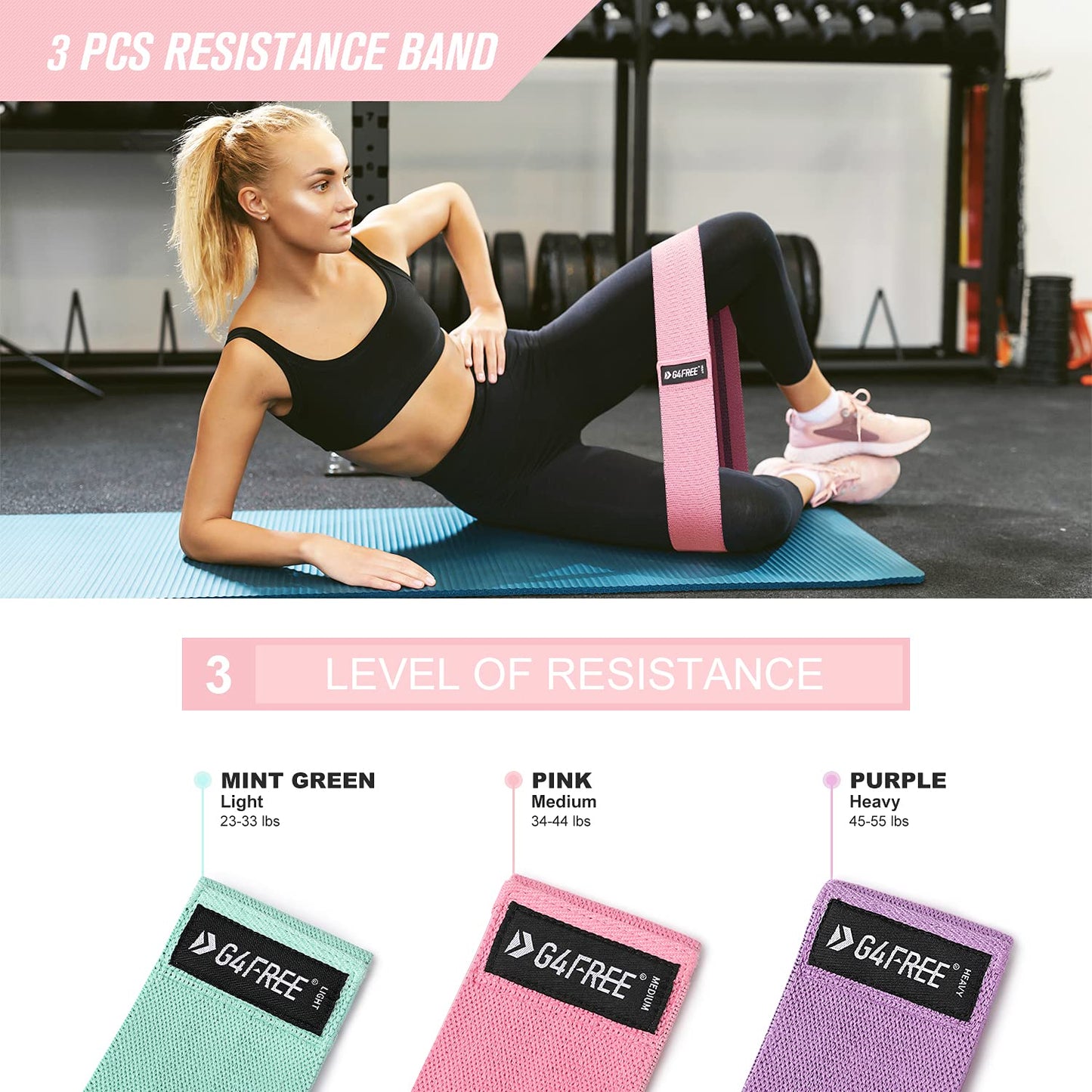 G4Free 9-piece Set Barbell Pad/Neck Pad/Barbell Pad for Squats/Hip Thrusts/Lunges/Olympic Barbell with 2 Gym Ankle Safety Straps & 3 Hip Resistance Bands & 2 Fitness Bands