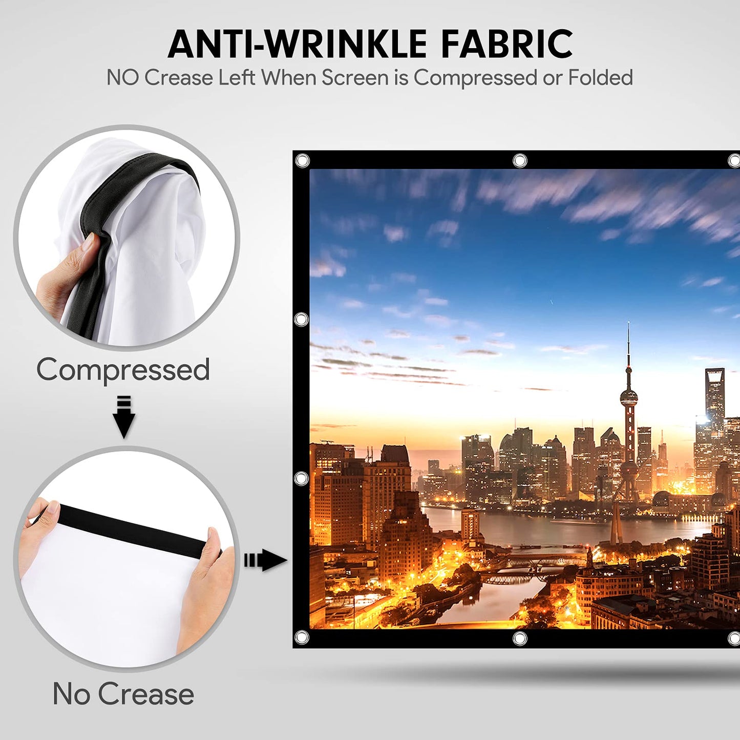 Osoeri Canvas Projector Screen 120 inch, 16:9 HD Foldable Projector Screen, Anti-wrinkle Dual-sided Projector Screen 265x149cm, Portable Projector Screen for Home, School, Meetings