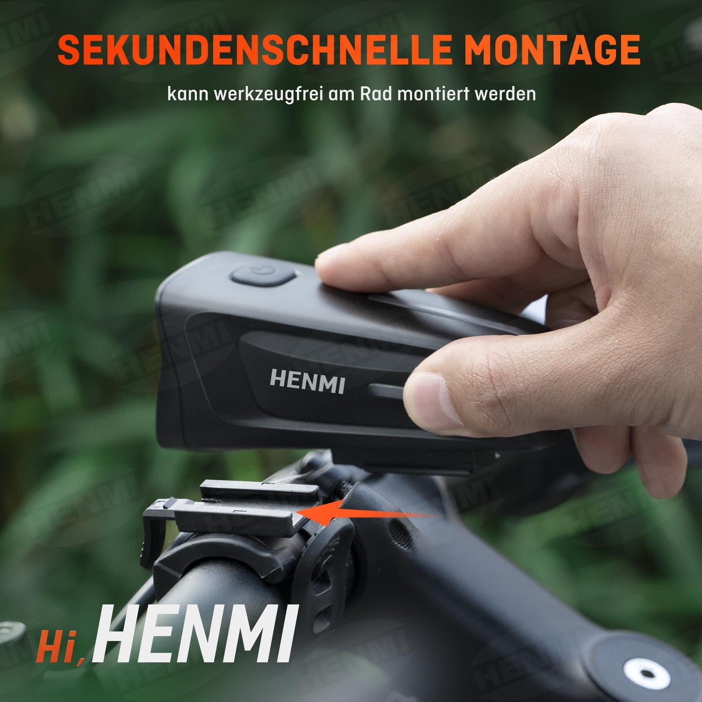 HENMI LED front bike light 100 LUX, StVZO approved front bike lamp, IPX5 waterproof bike light USB Type C with low battery warning and 3 brightness modes bike light.