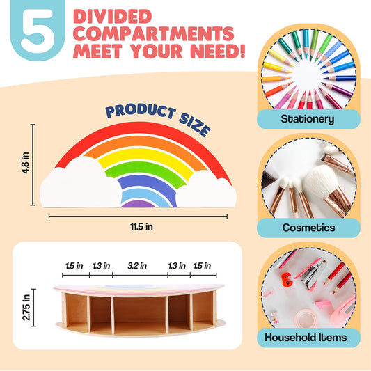Wooden desktop organizer from Gamenote, rainbow pen holder pen holder/pen holder/desk organizer/multi-function organizer for kids office supplies, classroom organization (PH1)