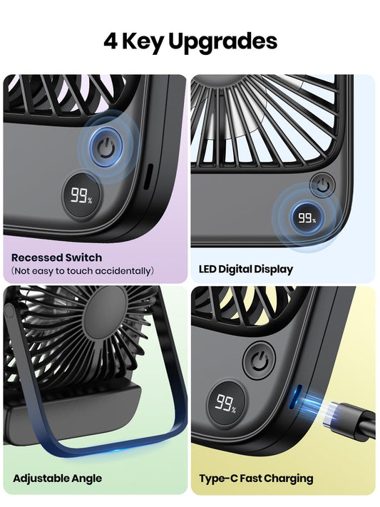 TOPK 5000mAh tabletop fan Quiet 2-Pack, Slim tabletop fan with digital display, Personal fan battery for office travel library outdoor