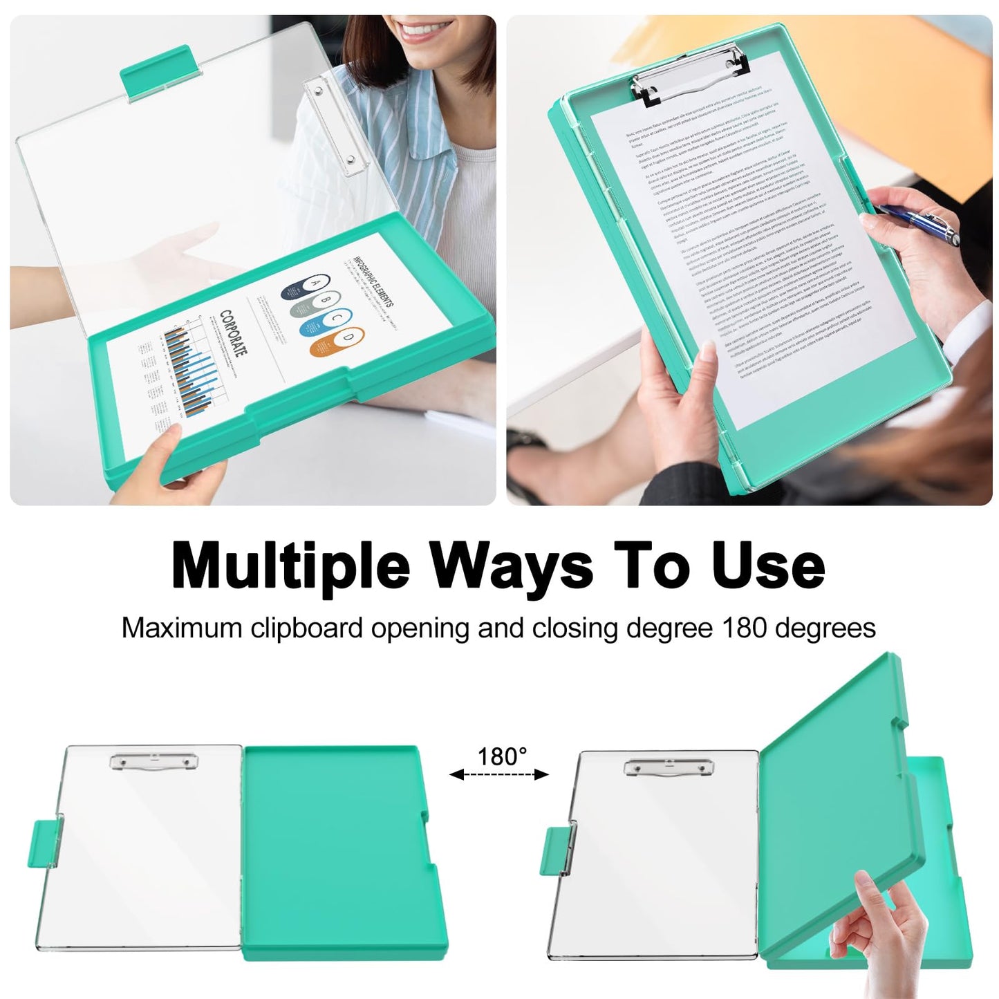 Piasoenc Clipboard with Storage, Clipboard with 2 Storage Boxes and A4 Paper Holder, clear, dry-erase surface, durable plastic, folio & side opening.