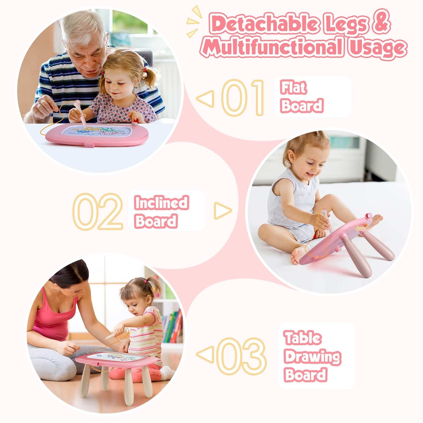 Smasiagon Magnetic Drawing Board for Kids, Colorful Erasable Magnet Drawing Board with Legs for Toddler Toy from 1 2 3 Years Girls Gift (Light Pink)