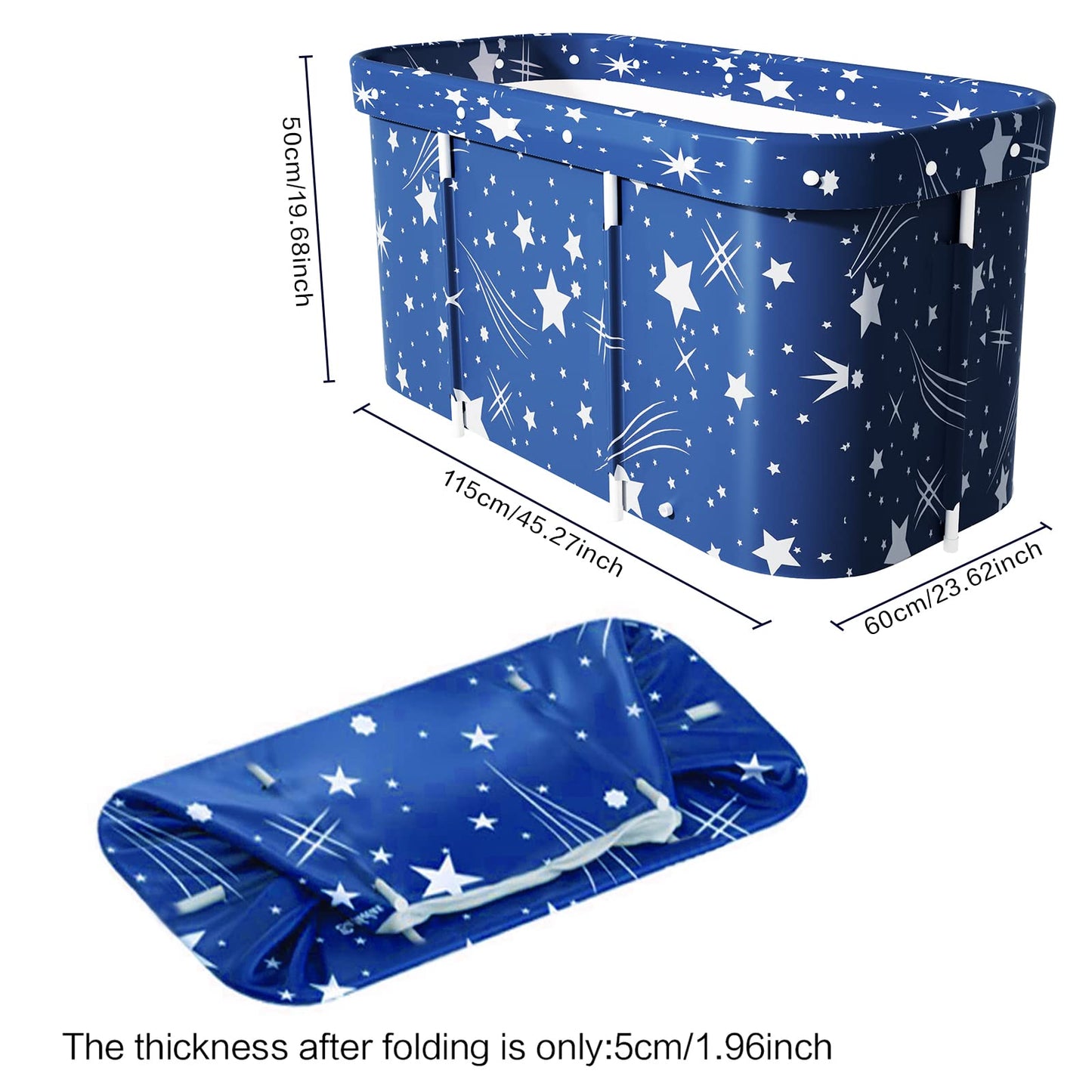 Adoture Folding Bathtub for Adults, Portable Plastic Bath Tub for Kids, Mobile Spa Bathtubs for Adults with Drain and Backrest, and 10 Bath Pockets