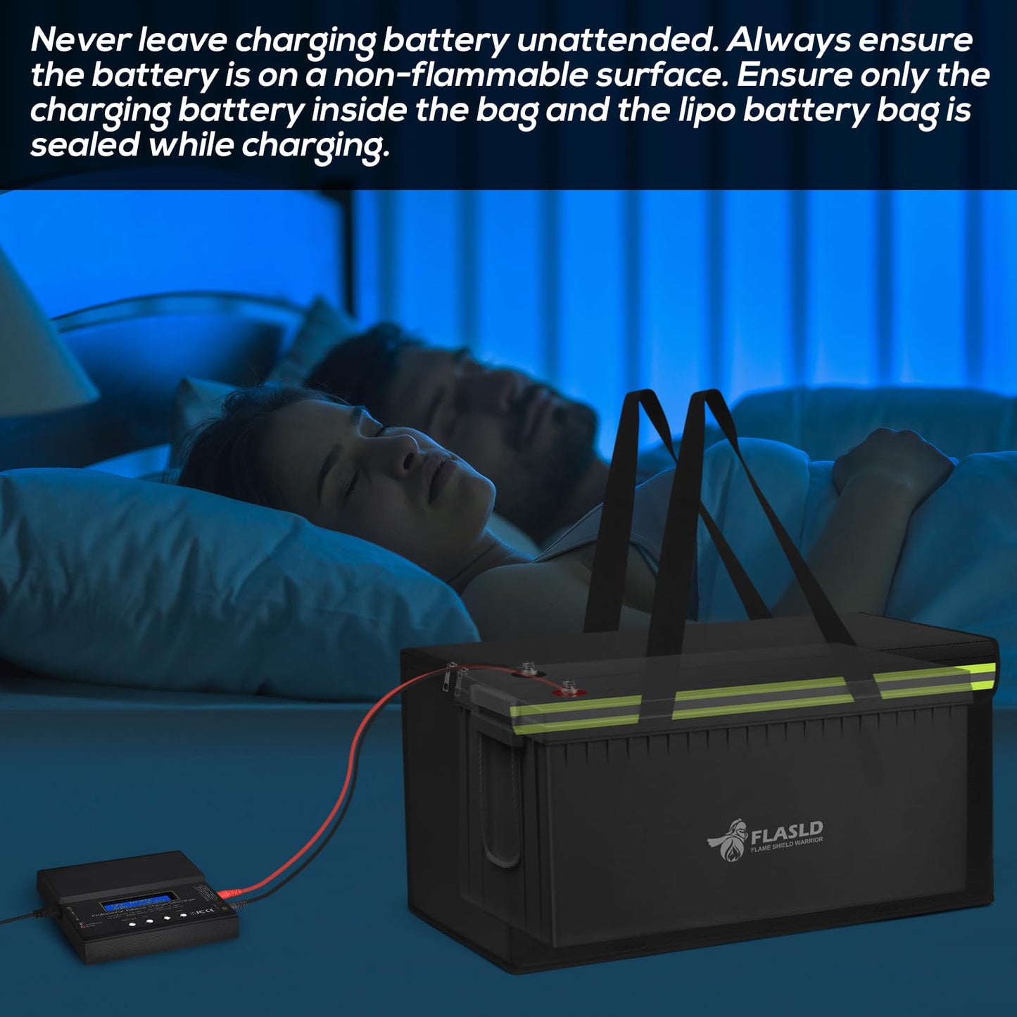FLASLD Large fireproof Lipo bag for 200Ah lithium battery storage and charging, 560 x 230 x 245mm E-bike battery bag waterproof box for documents and valuables.