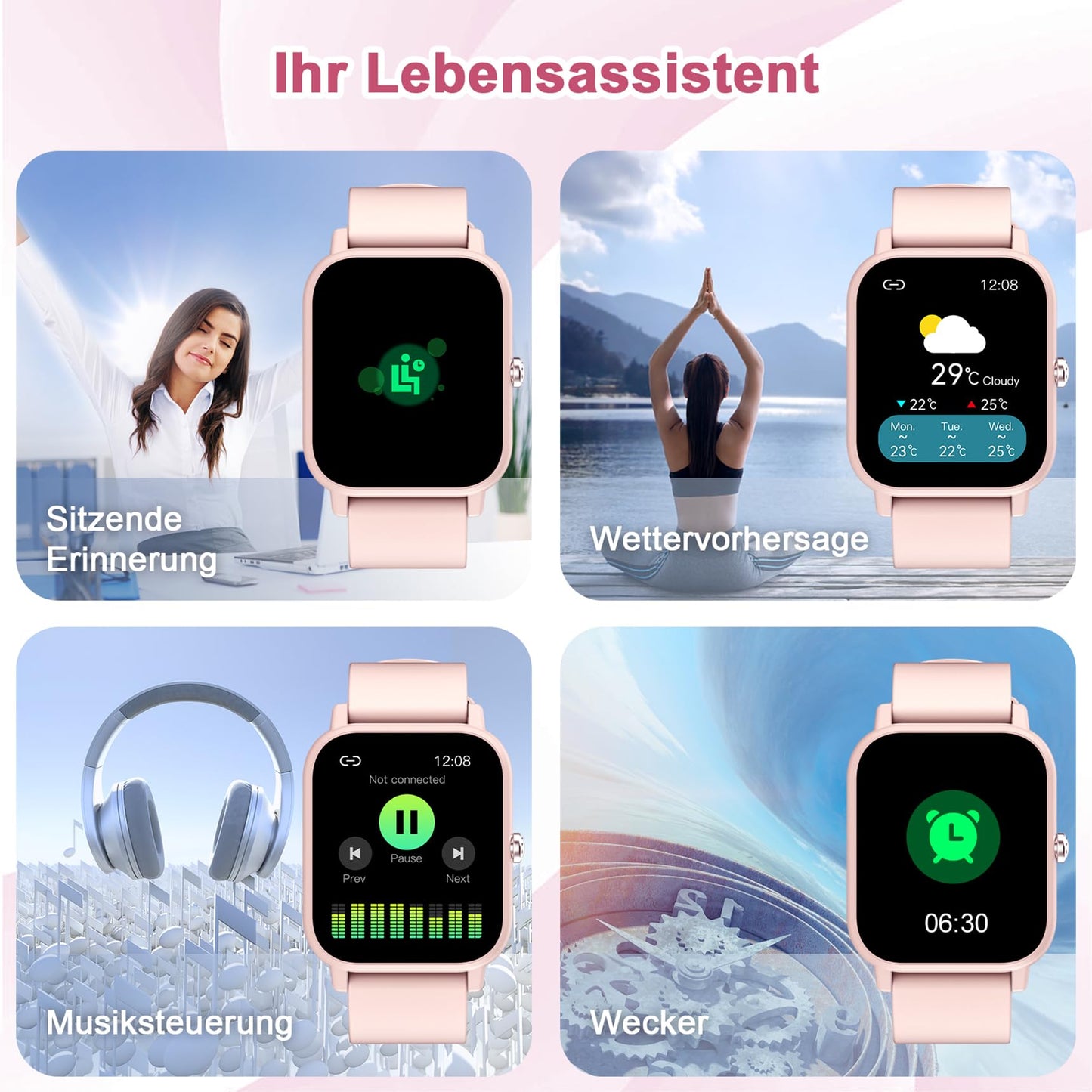 Blackview smartwatch for women, fitness tracker, 1.85-inch HD full touchscreen, watch with heart rate monitor sleep monitor, SpO2, pedometer watch sports stopwatch activity tracker for Android iOS, pink.