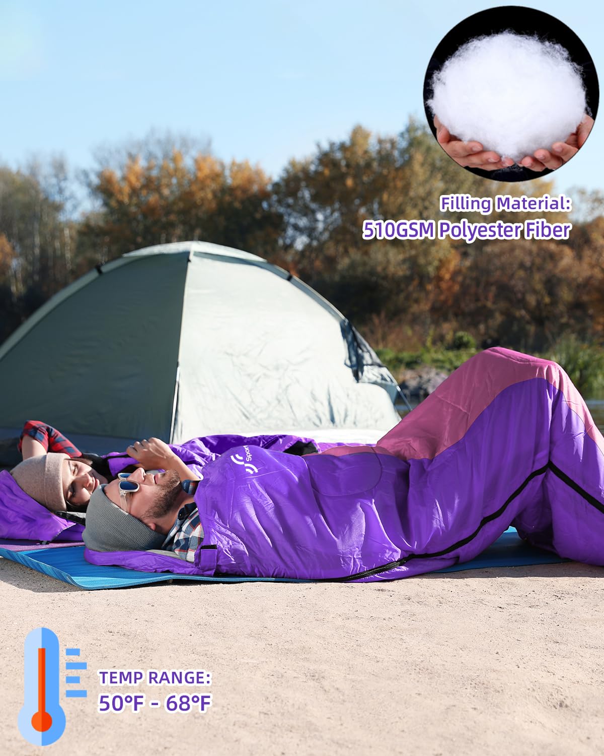 Outdoor camping sleeping bag: Sportneer 3-4 season summer sleeping bag, winter sleeping bag, compact, portable, ultralight 1.7kg with full filling for adult trekking travel.