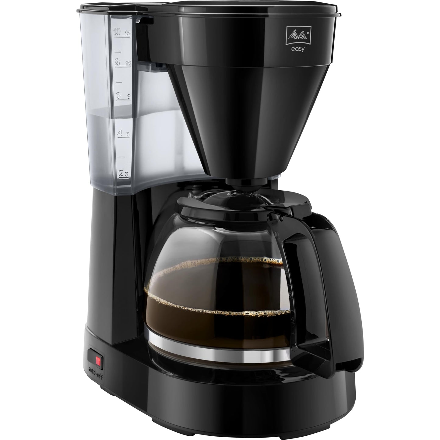 Melitta Easy - Coffee maker with removable swivel filter, filter coffee machine with glass carafe and drip stop, for up to 10 cups of coffee, black