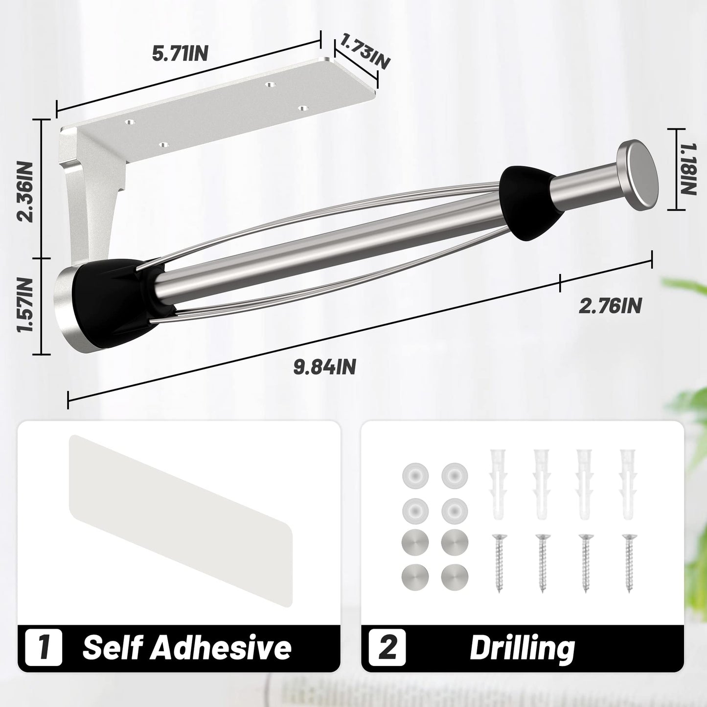 VEHHE Kitchen Paper Towel Holder No Drilling, Cabinet Stainless Steel Paper Towel Holder, Self-Adhesive or Screw Mount Zewa Roll Holder, 2-Pack for Bathroom and Kitchen