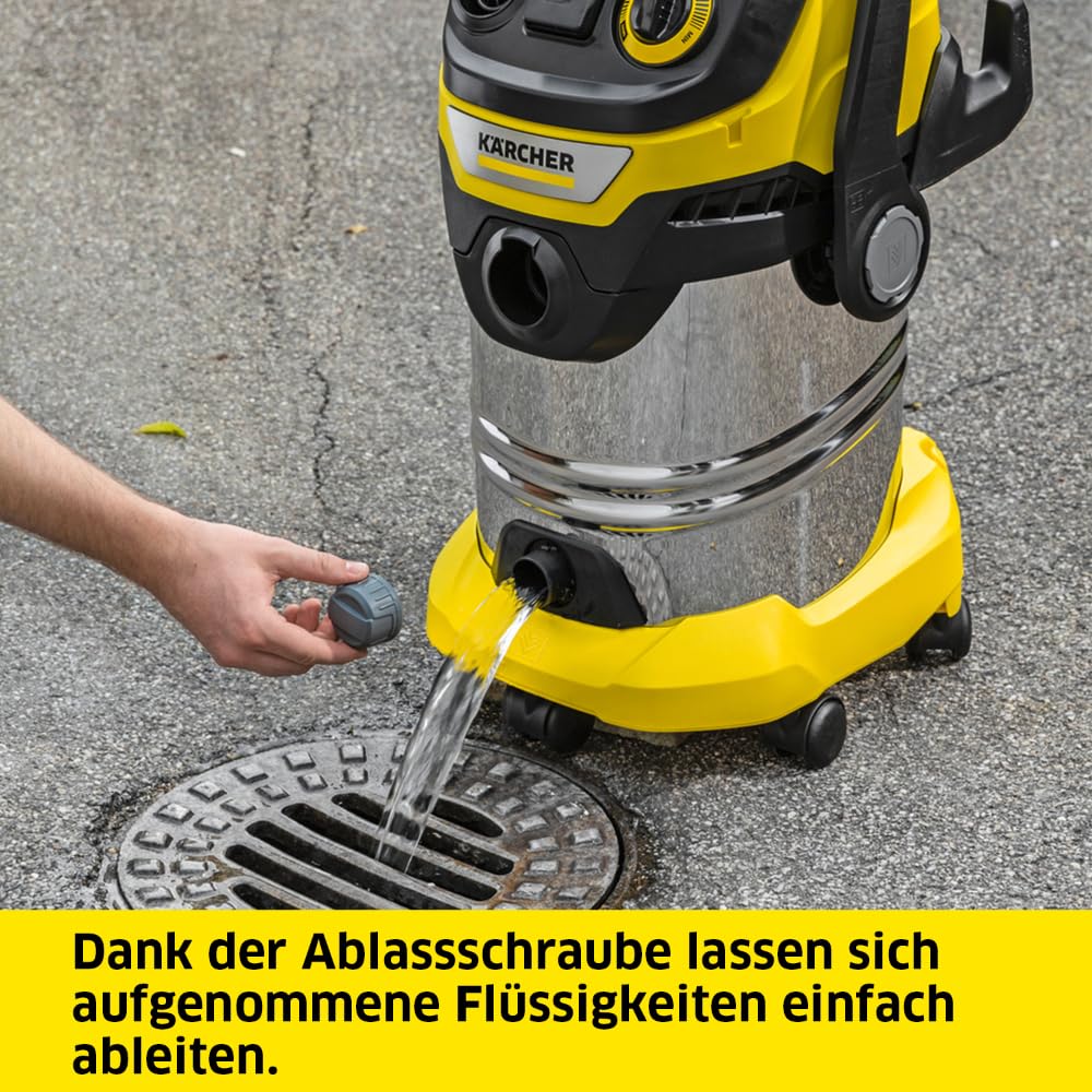 Kärcher wet/dry vacuum WD 6 P S V-30/6/22/T, incl. power outlet, flat pleated filter, patented filter box, filter cleaning, 1,300 W, stainless steel container: 30 l & drain plug, suction hose: 2.2 m