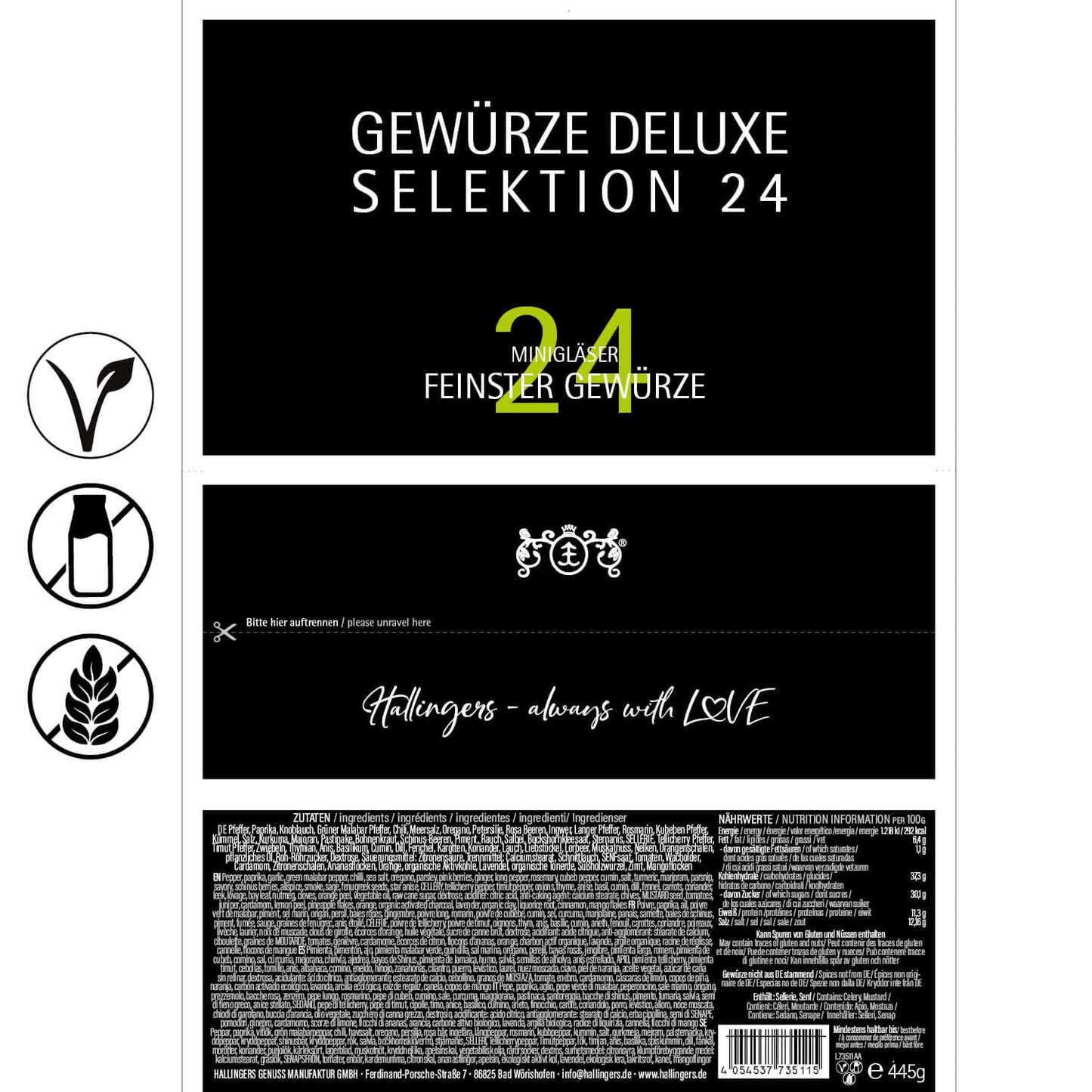 Hallinger's Deluxe Selection 24 - Spice Gift Set handmade, 24 spices from around the world (Set) - Christmas gift ideas & gift Advent calendar | New home congratulations Friendship Get well soon.