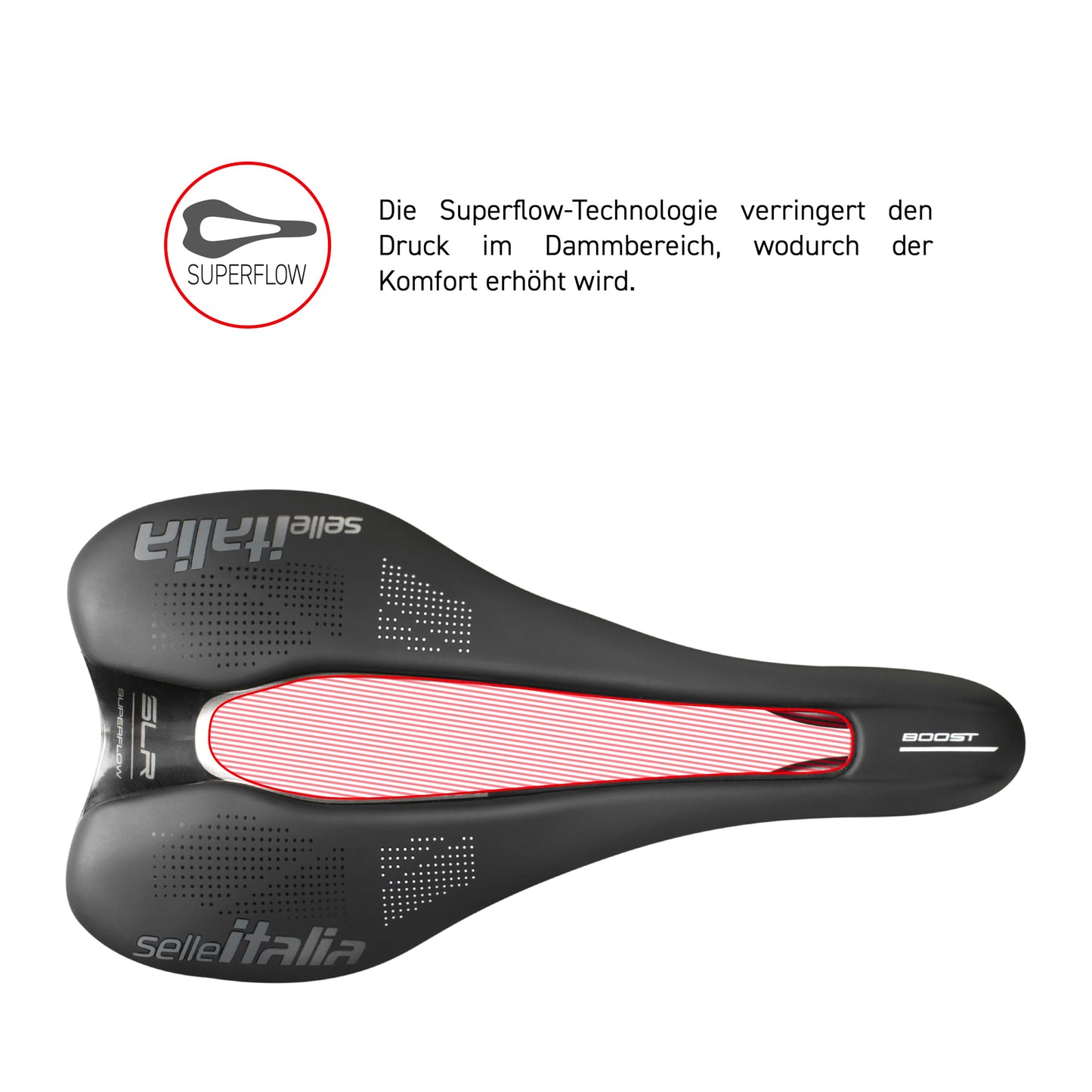 Selle Italia SLR Boost TM Superflow - Bicycle saddle with classic SLR design, comfortable gel road bike saddle and Superflow cutout, carbon fiber shell, 2.48L x 1.3W m