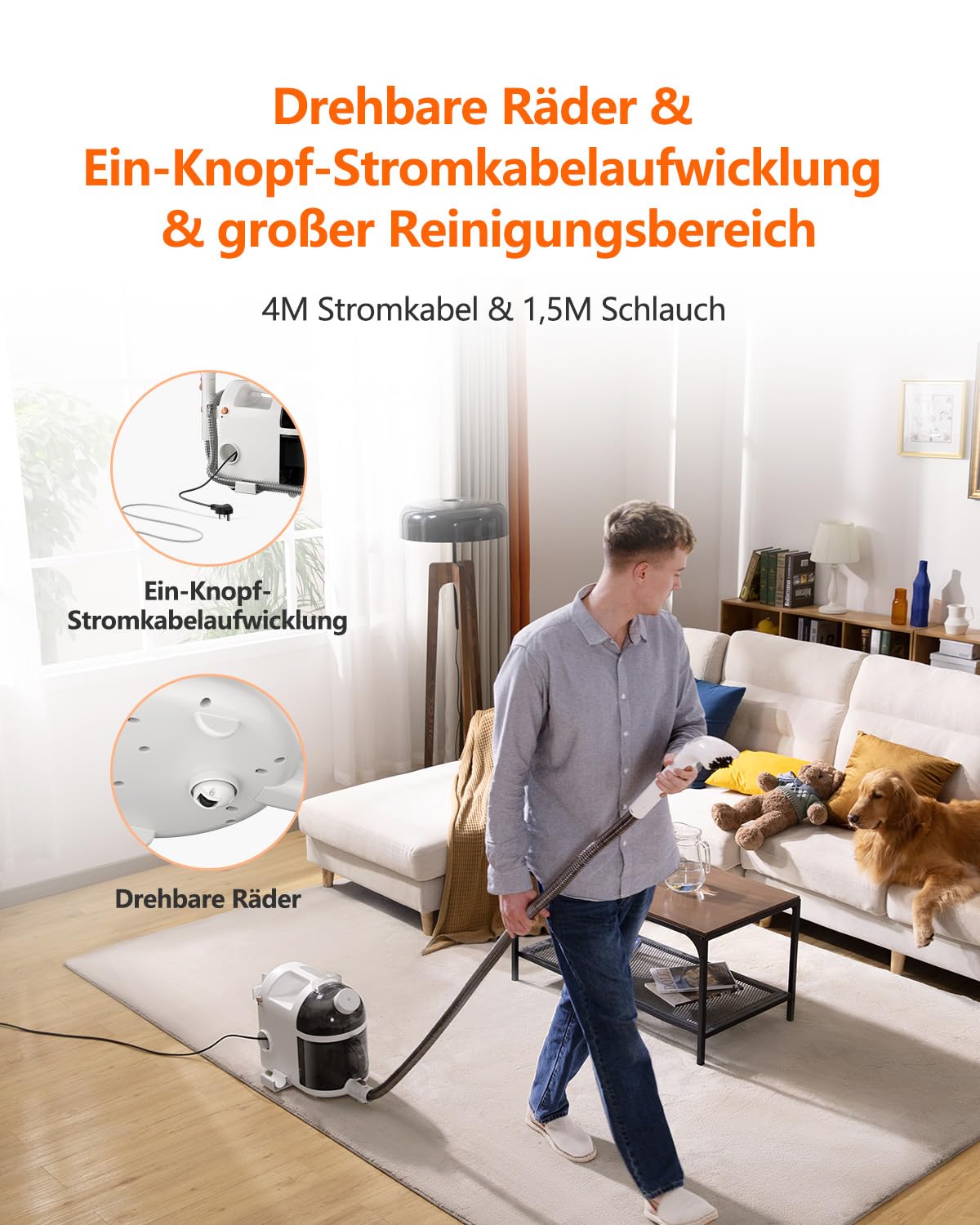 Uwant B200, upholstery cleaner device, 1900W | Steam cleans, scrubs, and sucks | For carpets, sofas, curtains, clothing | 74dB, 12000Pa