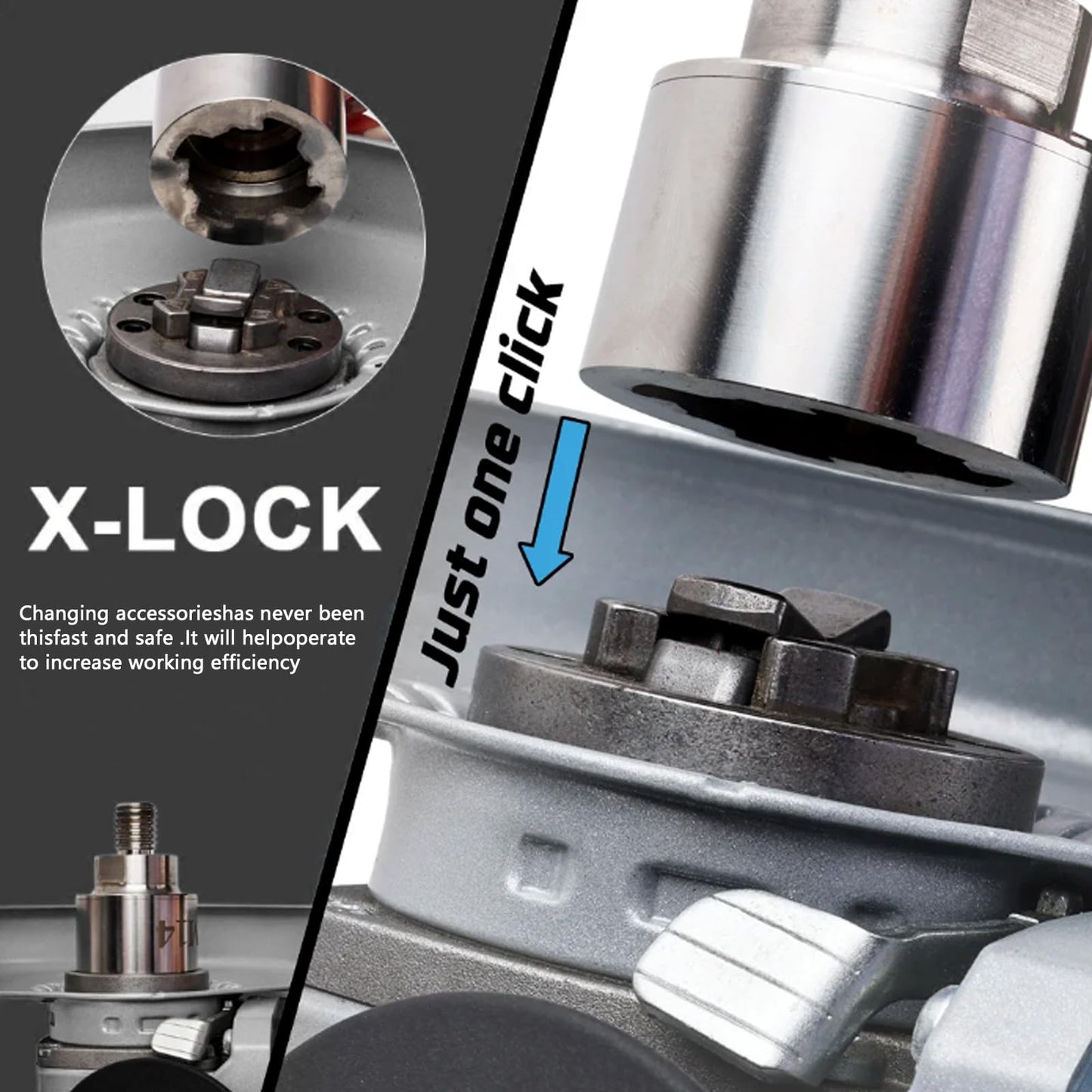 Angle grinder accessory, M14 X-LOCK adapter with M14 locking nut for attaching to M14 thread. Suitable for angle grinder cutting blade diamond bit stainless steel adapter + M14 flange locking nut.
