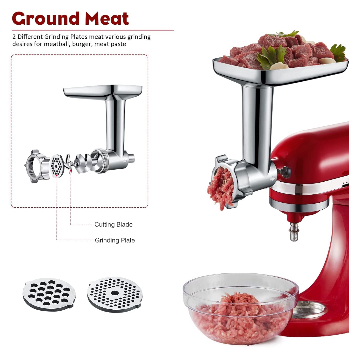 COFUN Meat Grinder Attachment for Kitchenaid, Meat Grinder with 4 Grinding Plates, 3 Sausage Stuffers for Kitchenaid, Meat Grinder Attachment for Kitchenaid Metal Grinder