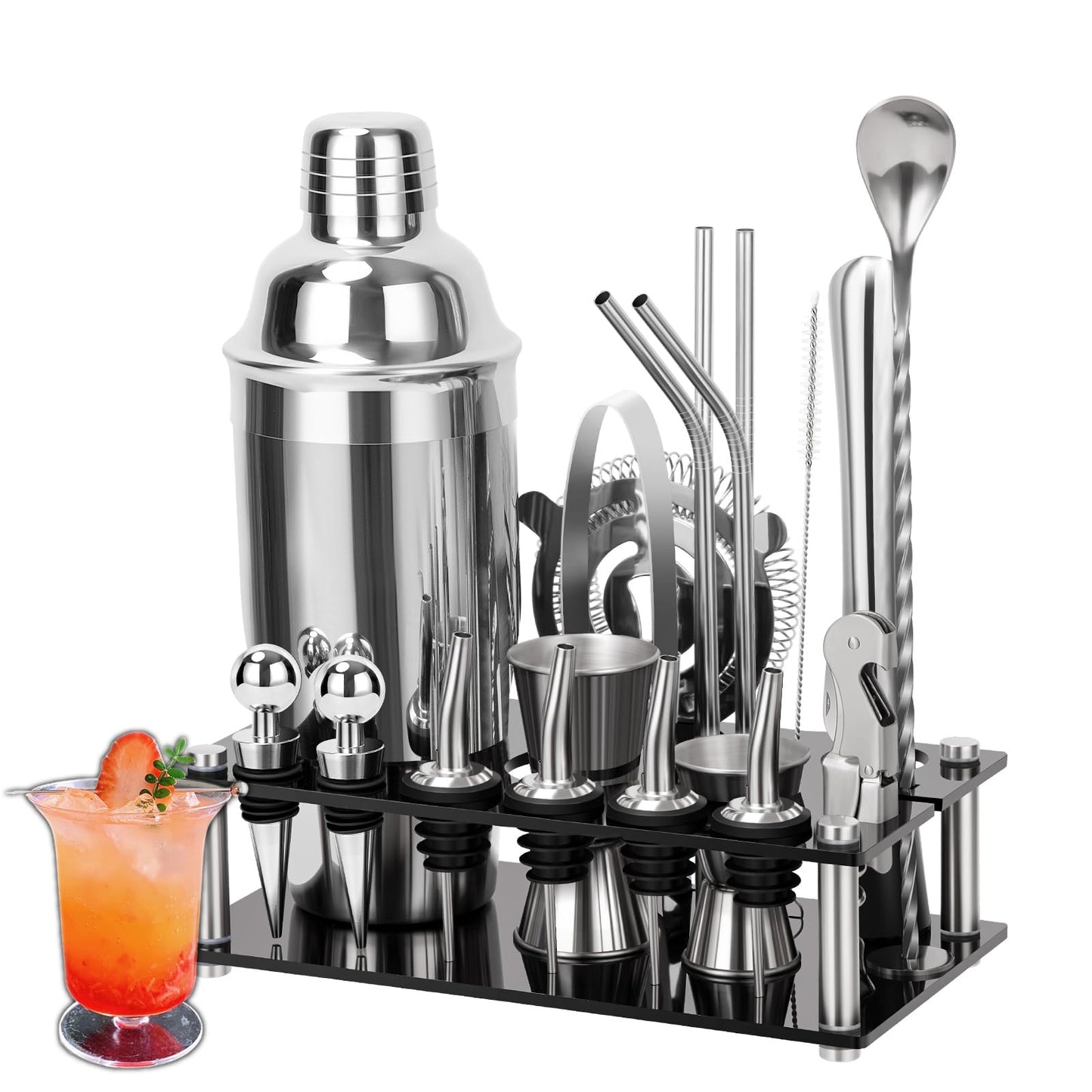 Cinnani Cocktail Set 20-piece - Professional Mixing Set with Stand and Bar Accessories - Shaker and Bartender Set made of Stainless Steel - Gift Set