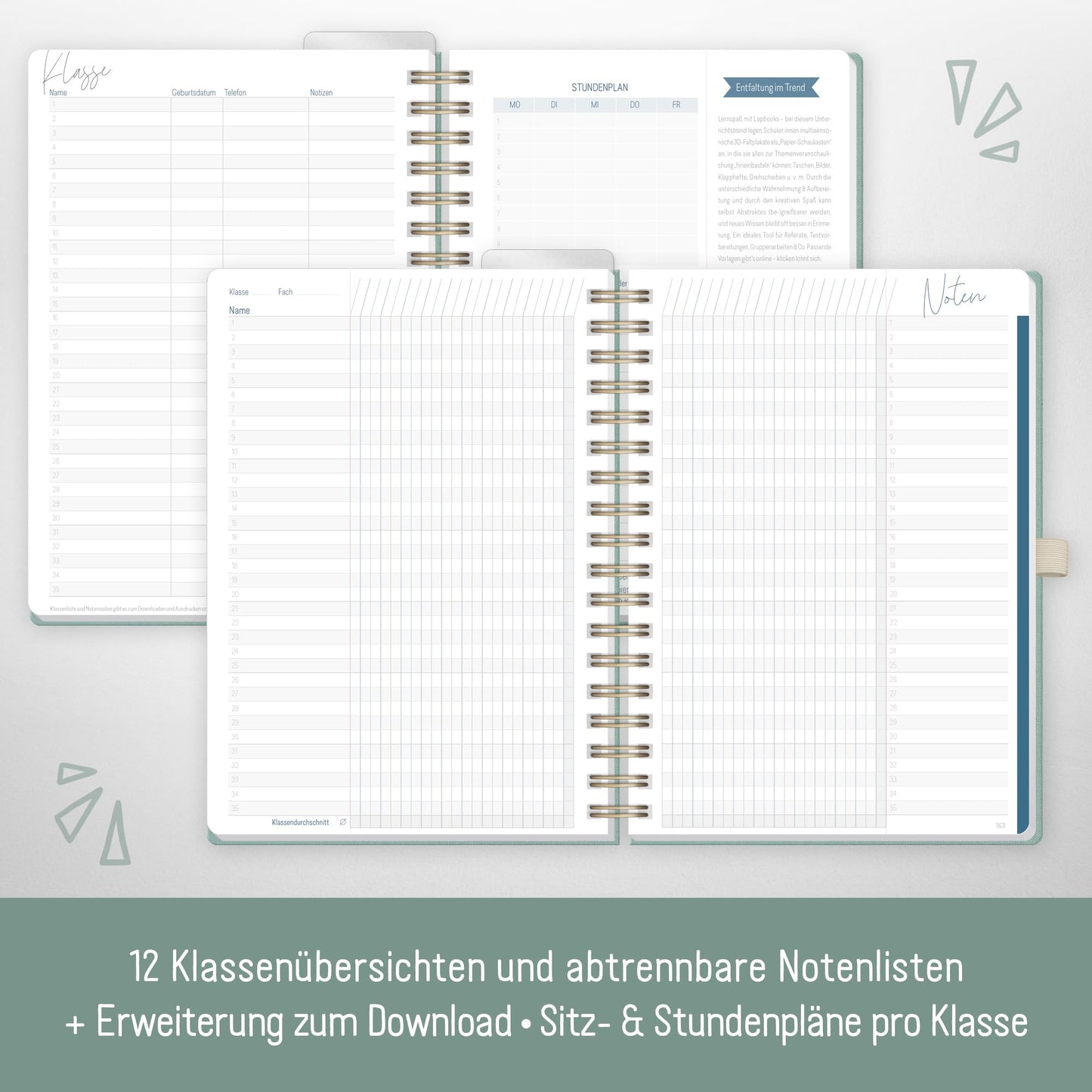 Häfft® Teacher Planner 2025/2026 A5 + Deluxe "Green Canvas" Hardcover Teacher's Planner, academic year planner with spiral binding, school planner - sustainable & eco-friendly.