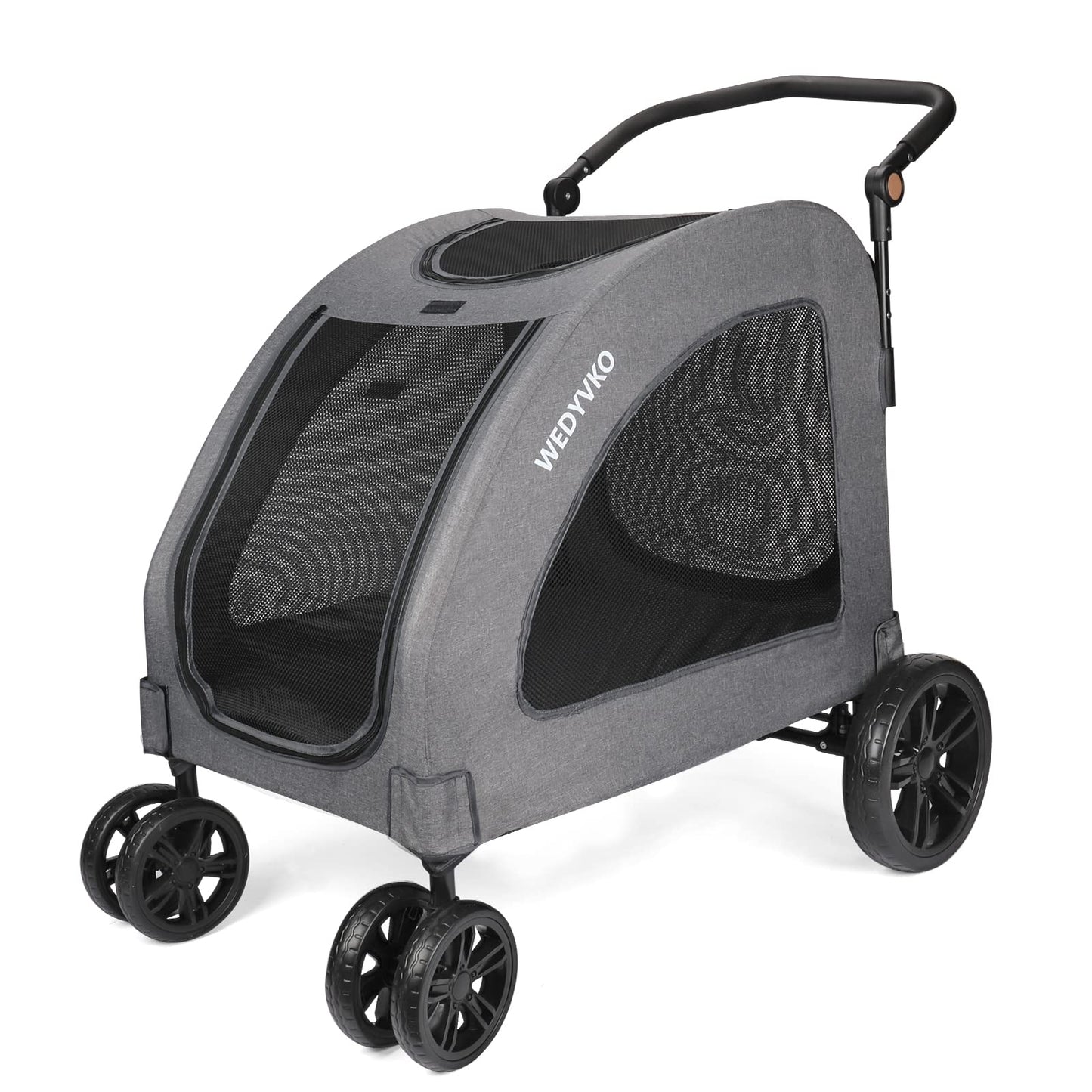 Virzen Pet Stroller 4 Wheels, Foldable Dog Stroller, Dog Buggy Pet Stroller with Mesh Windows, Pets Buggy Capacity up to 54kg for medium and large pets (Grey 2)
