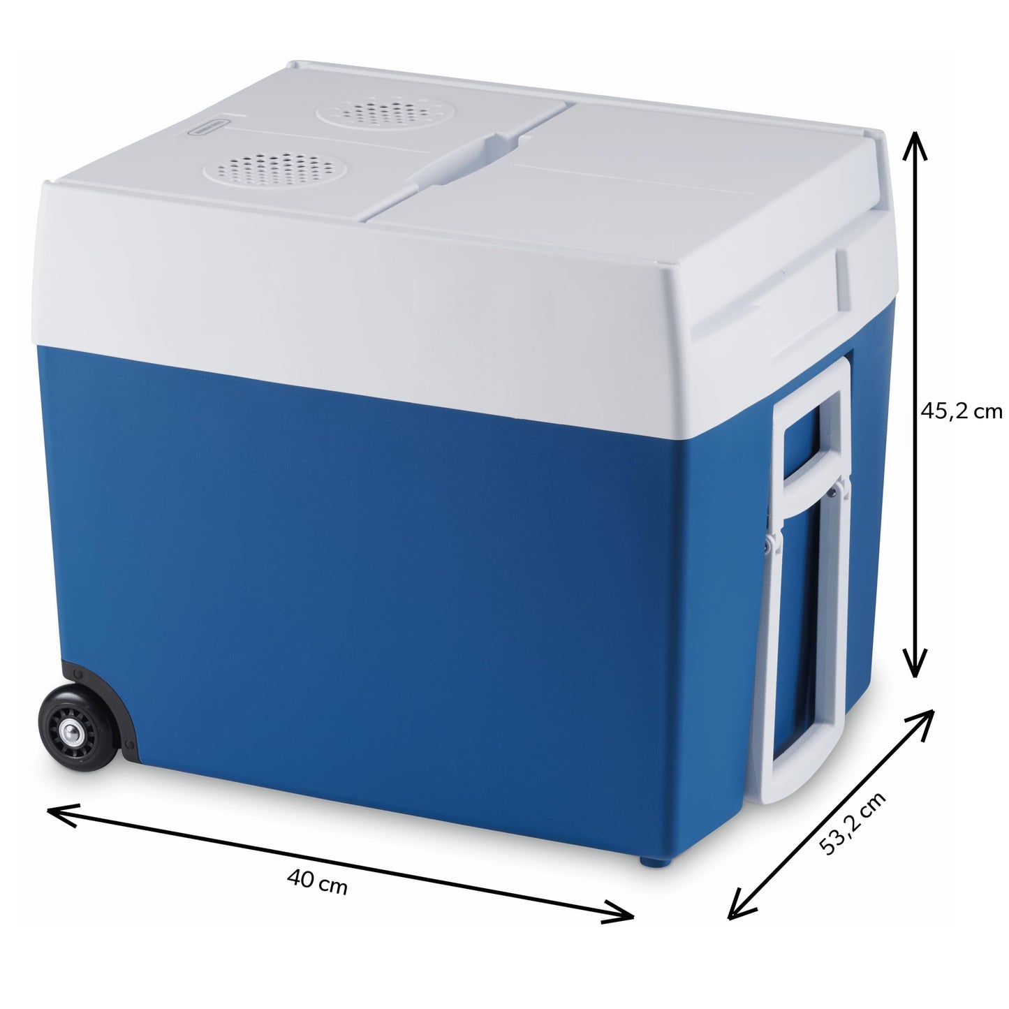 Mobicool MT48W AC/DC - electric cooler with wheels suitable for a complete crate of drinks/beer, 48 liters, 12V and 230V for car, truck, boat, camper, and socket.