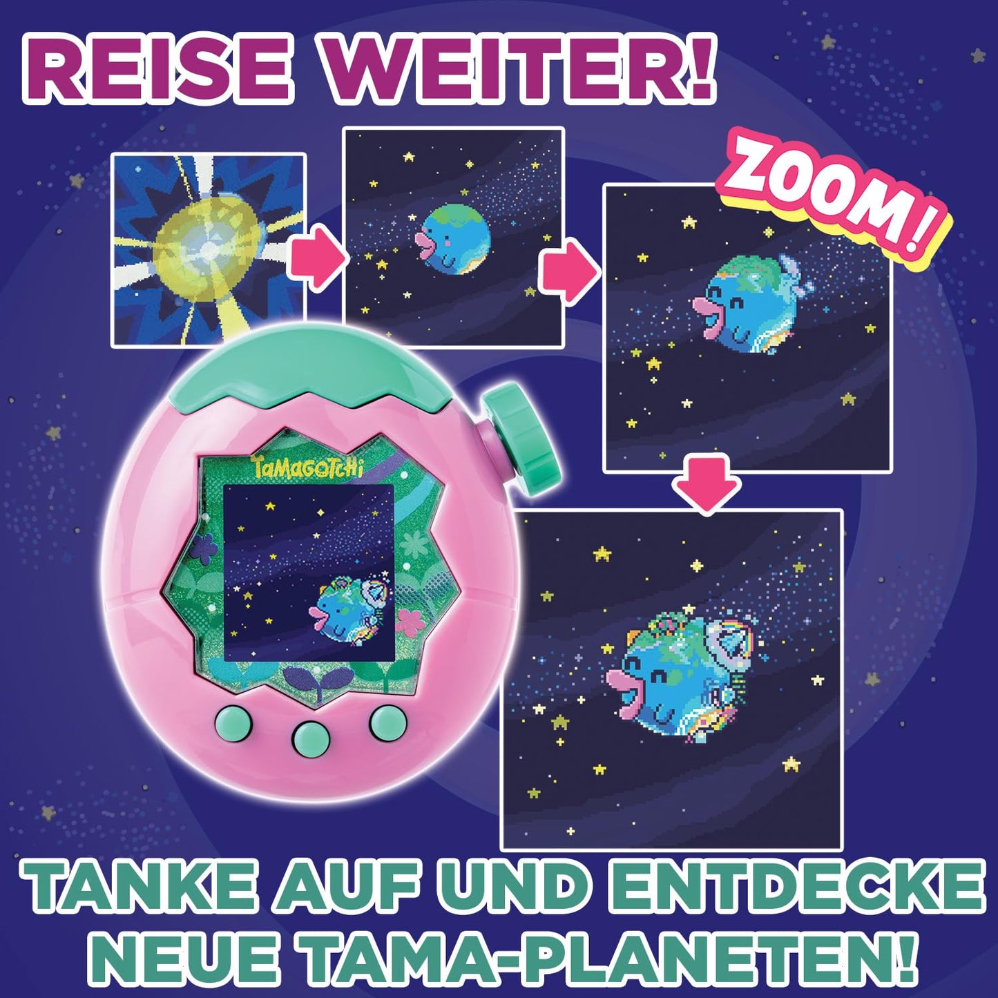 Bandai - Tamagotchi Heaven Earth - Virtual pet to care for - Tamagotchi interactive toy in German, Zoom - Earth model in pink and green - Toy for kids ages 6 and up - 43421