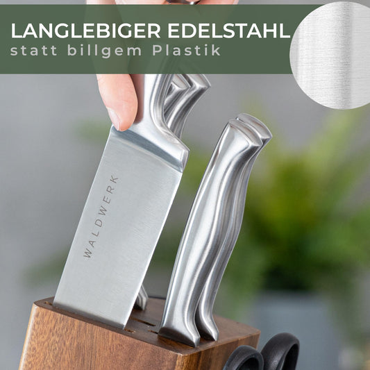 ForestWood Knife Block - 7-piece Knife Set with Knife Block and built-in Knife Sharpener - Knife block with knives - Kitchen Knife Set - Knife set with block - Knife Set