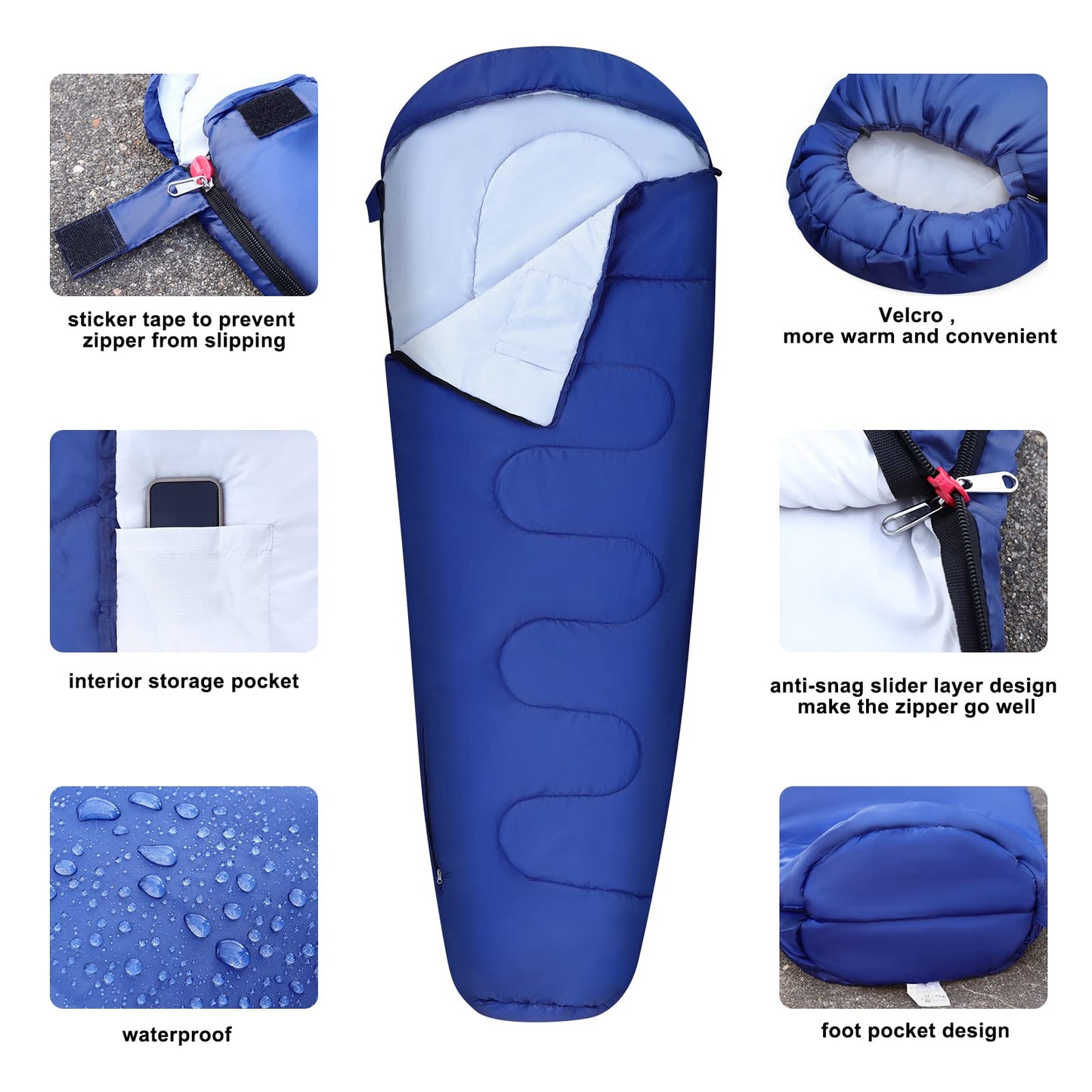 Outdoor sleeping bag for camping 3 seasons - Adult summer sleeping bag 2 in 1 function Mummy bags Warm Lightweight Water-resistant for backpacking hiking and traveling