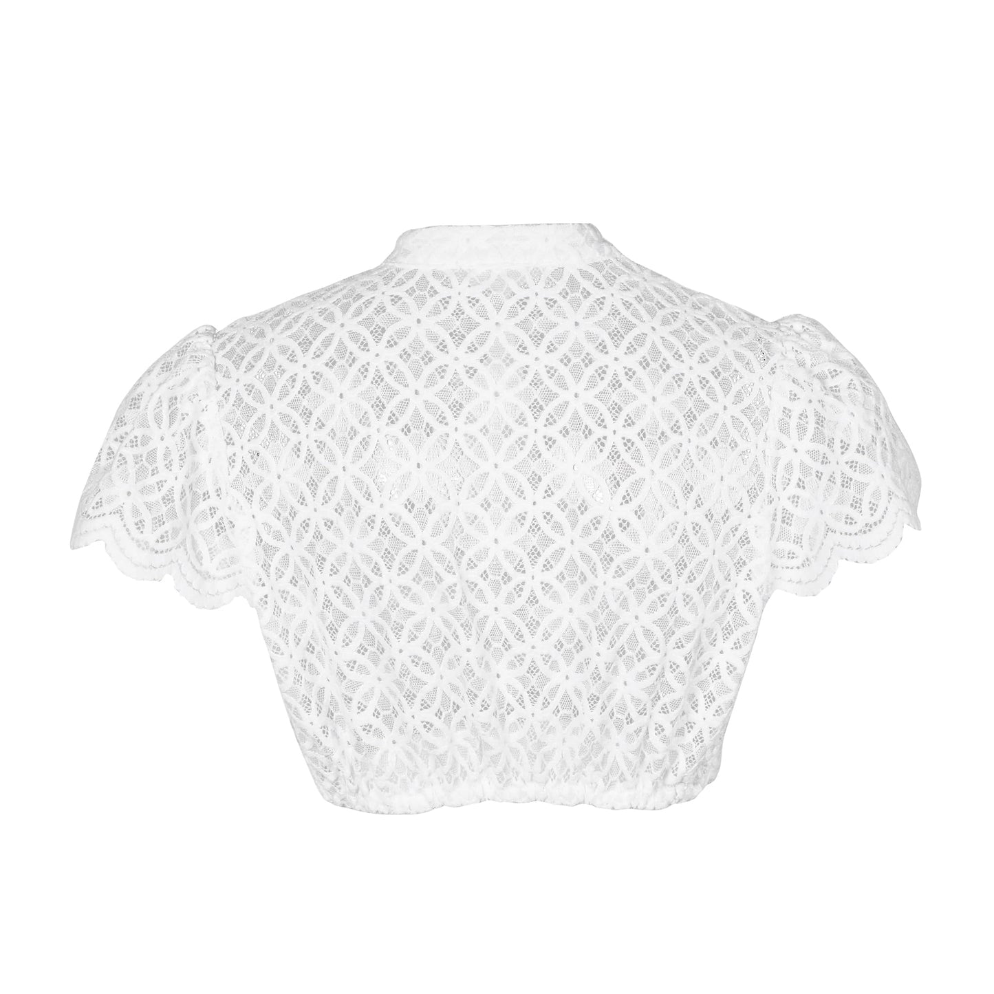 Dirndl party blouse with buttons, traditional white blouse for women with lace and short sleeves. Elastic cream dirndl blouse with button closure for Oktoberfest, size 36.