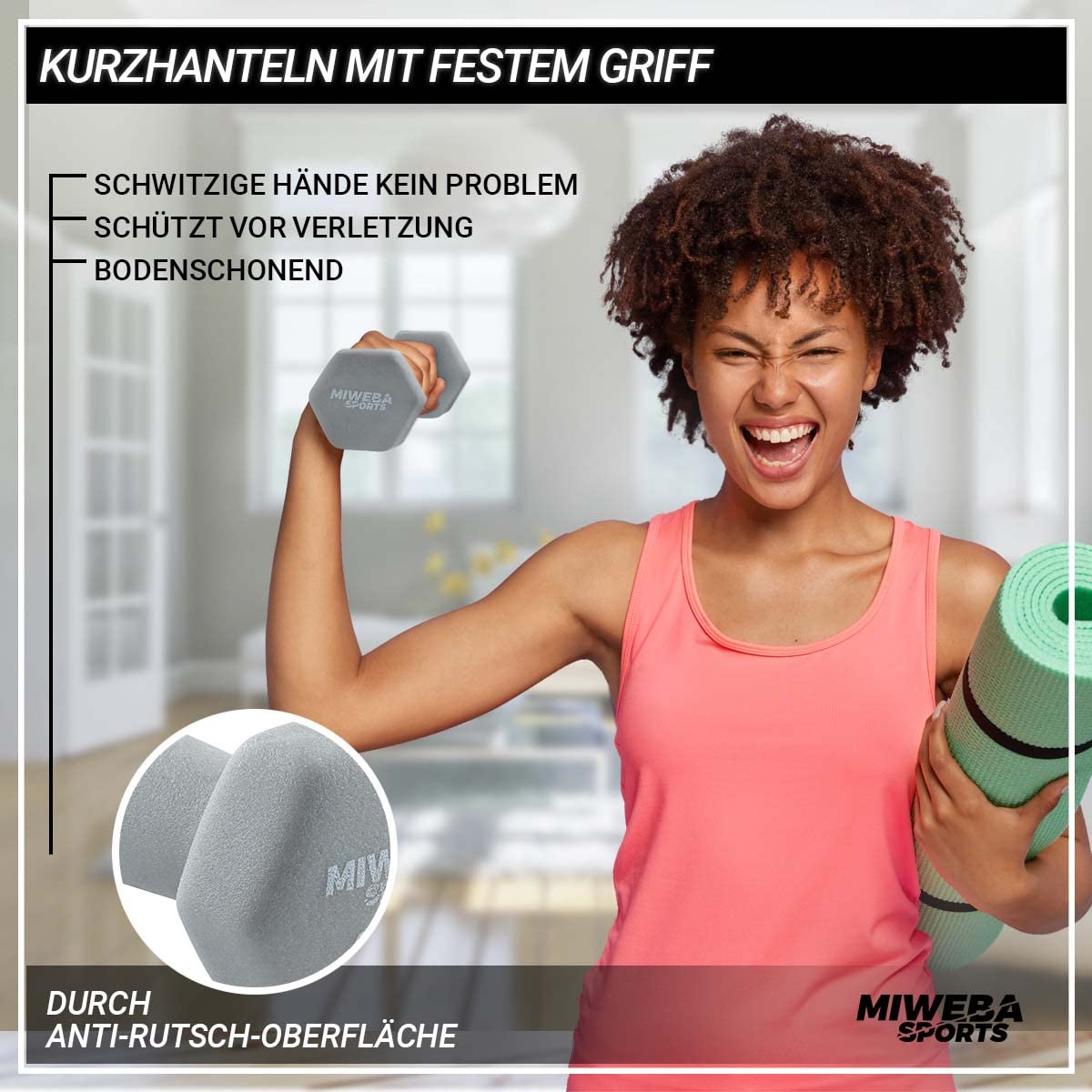 Miweba Sports Neoprene/Vinyl Dumbbell Set/Dumbbell Rack | Profi Dumbbell - Hex Dumbbell Sets 1.0-3.0 Kg - Short Dumbbells - Dumbbell Set - Gym Dumbbells - Dumbbell Set - Dumbbell Stand