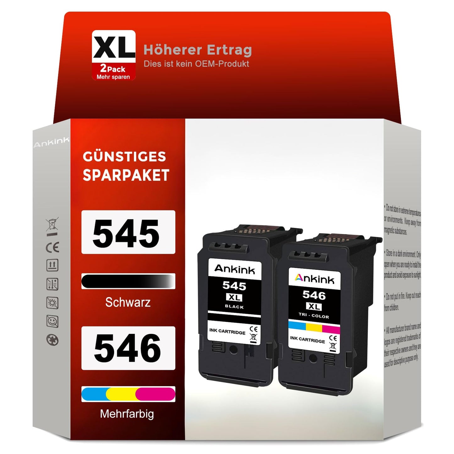ANKINK PG-545XL CL-546XL PG 545 CL 546 XL Compatible for Canon printer cartridge 545XL 546XL Replacement for ink cartridge Pixma TR4650 TR4550 TR4551 TS3350 TS3450 MG2550s MG2950 MG2500 MX495 (Black, Color)