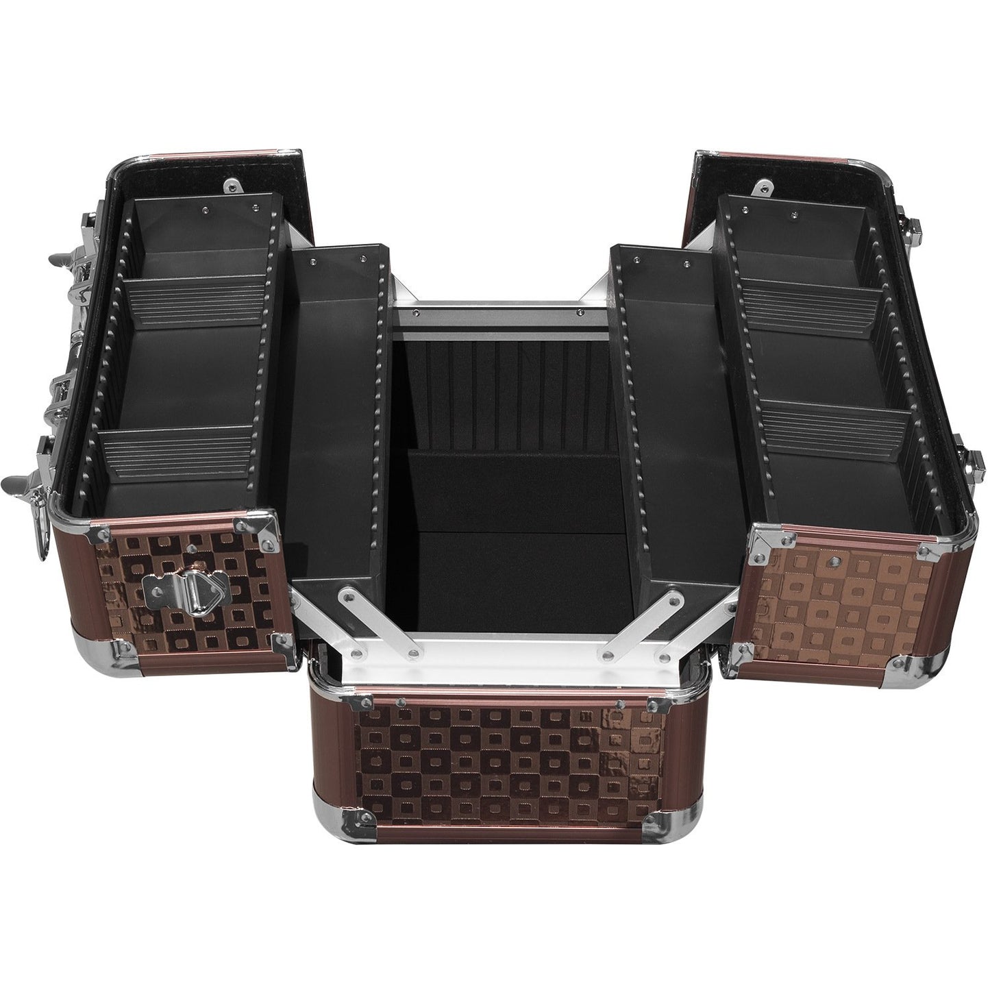 Anndora beauty case cosmetic bag - sturdy makeup case, tool case, aluminum makeup case with compartments - ideal for travel and professional use, lockable, brown