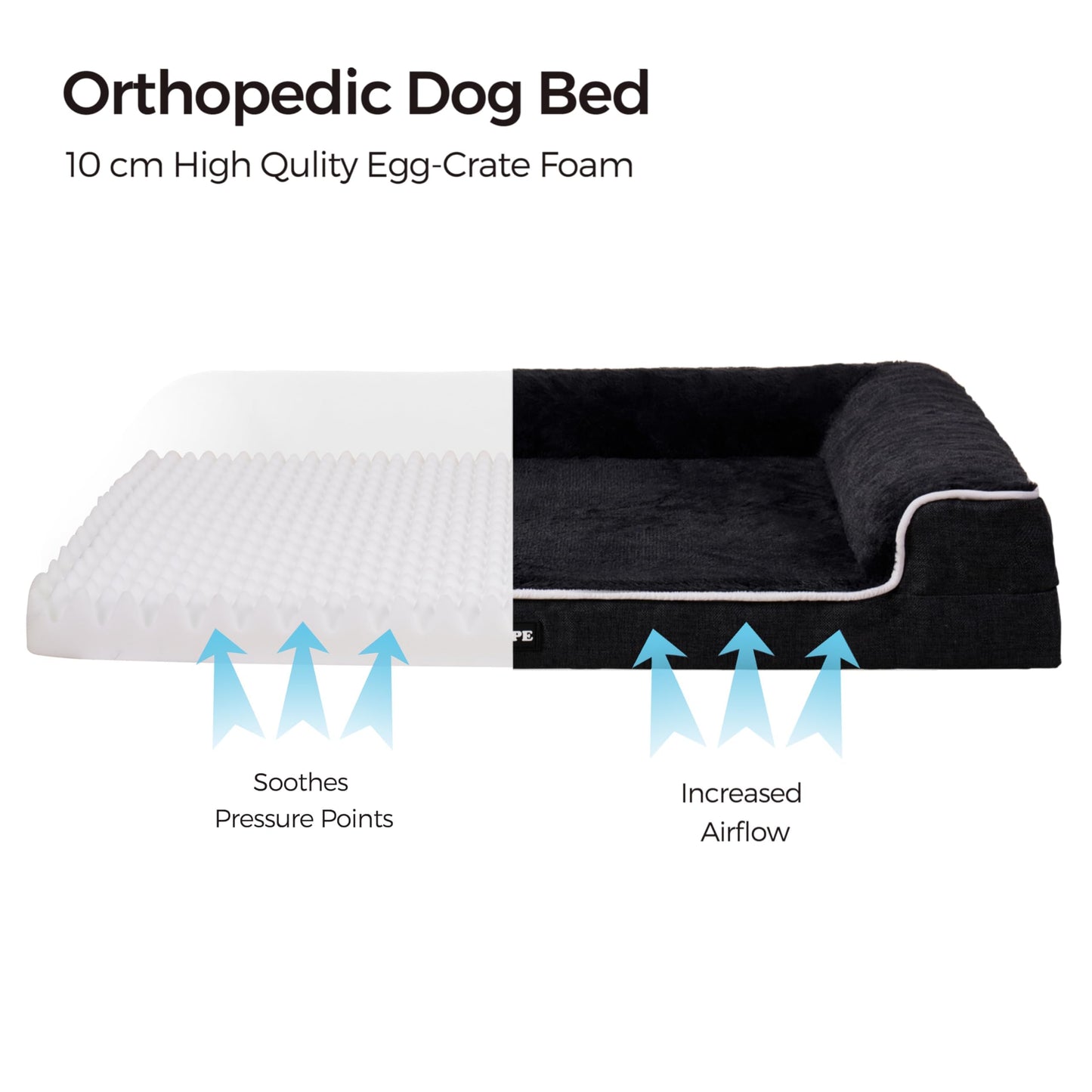 HMTOPE Orthopedic Dog Bed, Dog Sofa, High Edge, Dog Pillow, Dog Basket, Detachable and Washable, Large Dogs & Medium Dogs-120x85x22cm, Gray
