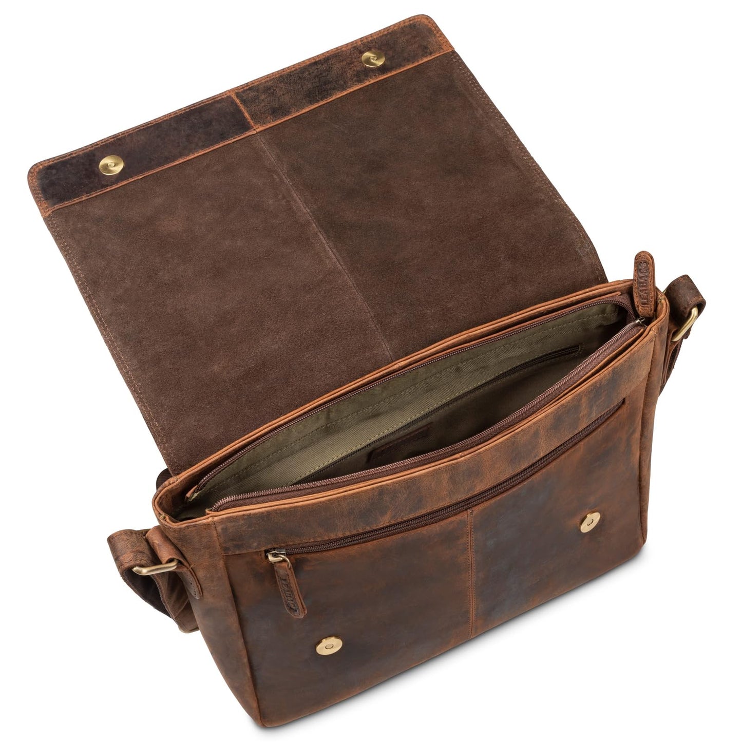 LEABAGS leather messenger bag for men & women I genuine leather laptop bag up to 14 inches I messenger bag with shoulder strap I shoulder bag I work bag I tote bag I handbag I vintage red-brown.