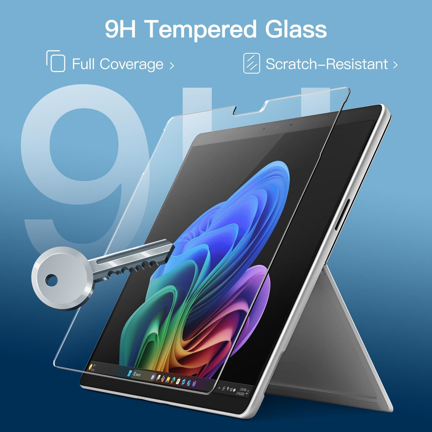 JETech Tempered Glass for Surface Pro 11/10 (2024)/Pro 9 (2022) 13-inch, 9H Screen Protector, Stylus Holder, Surface Pen, HD, clear, 2 Pack