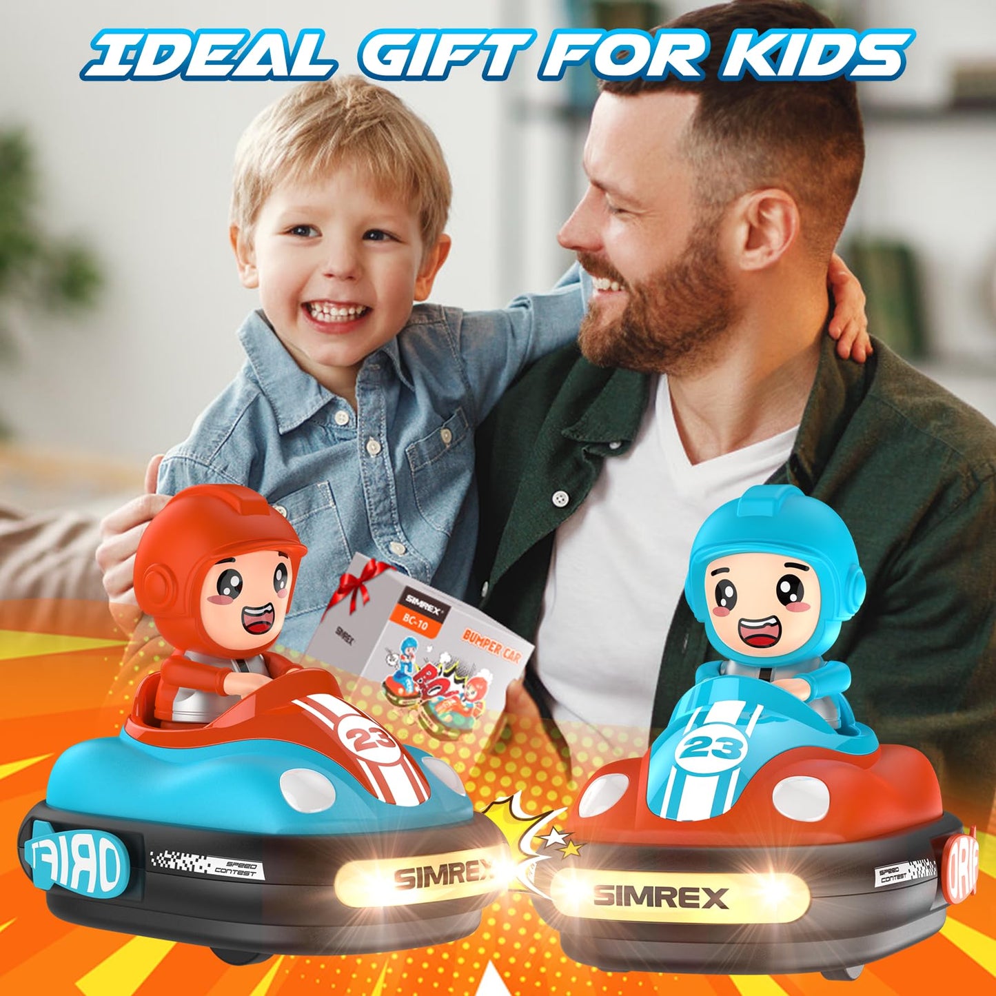 SIMREX Remote Control Car 2 Pack, Remote Control Bumper Cars for Kids with LED Lights, Sound, Battle Stunt Cars, perfect RC Bumper Cars Toddler Toy for Ages 3+ years old Boys Girls