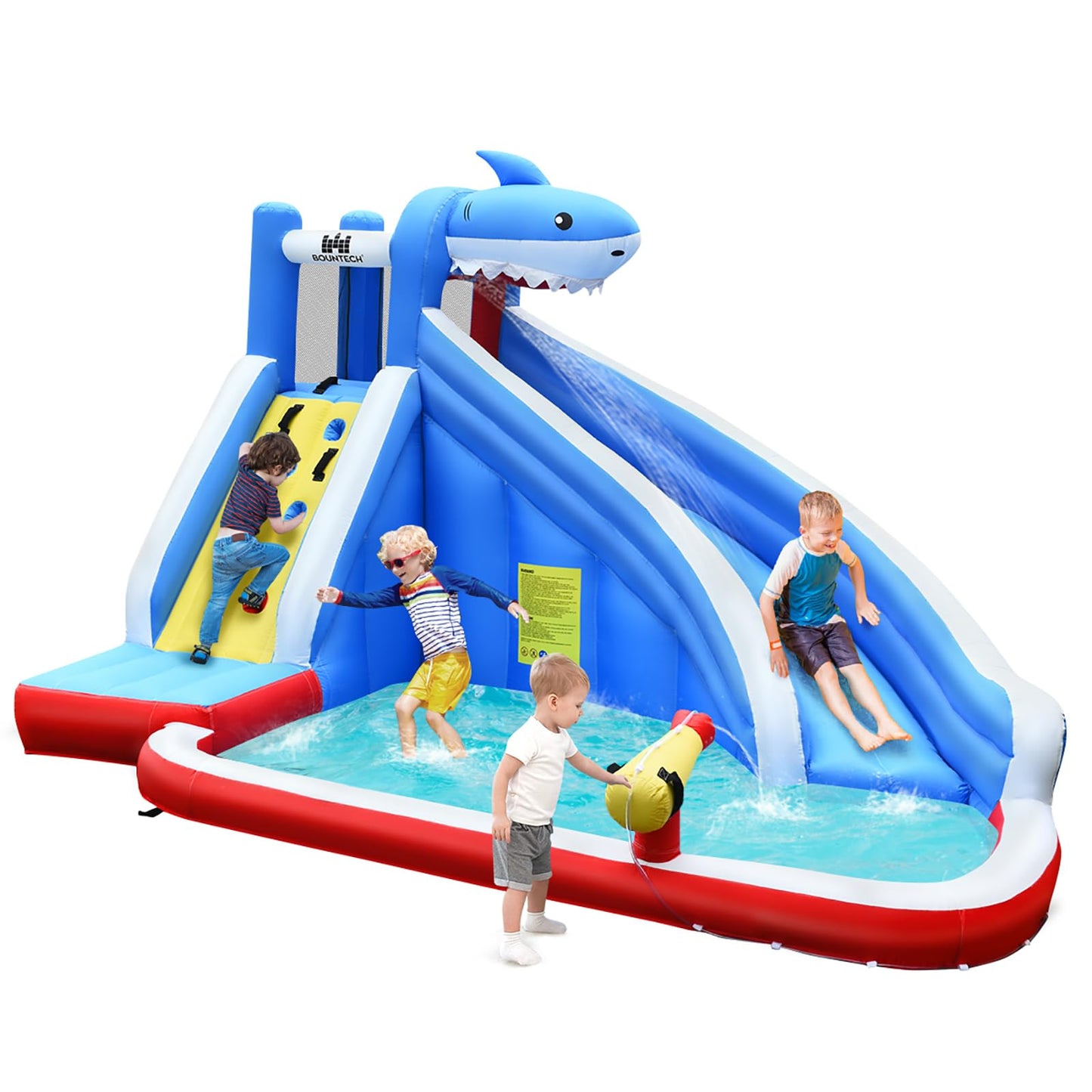 COSTWAY Inflatable Bounce House Water Slide Spray Pool, Water Play Center with Slide, Inflatable Water Park, Splash Pool 390x305x240cm