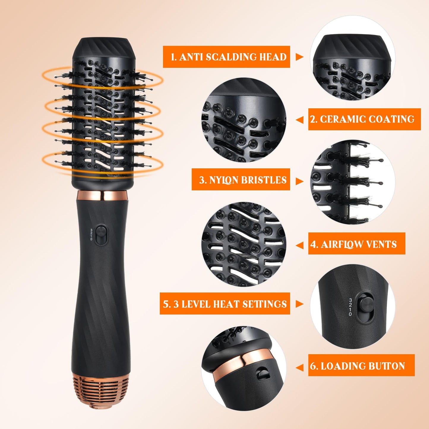 Airstyler set, 6 in 1 hot air brush set, hairstyler styling brushes with hair dryer round brush hair dryer airflow multifunctional hair styling for drying, volumizing, smoothing, straight hair 2024 upgrade.