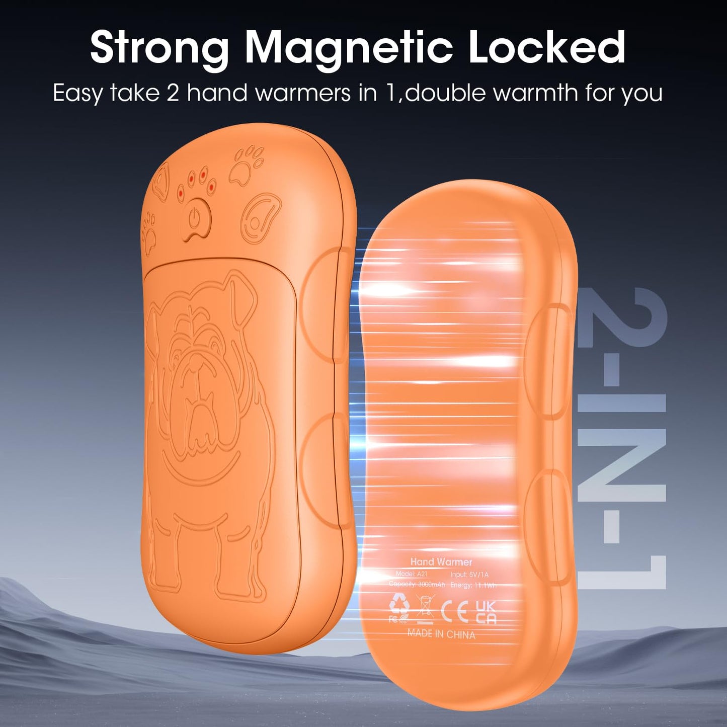 Electric Hand Warmers, 2-pack with 6000mAh rechargeable battery. Ideal for outdoor sports, hunting, golf, camping. Great warm gift for women, men, and children.