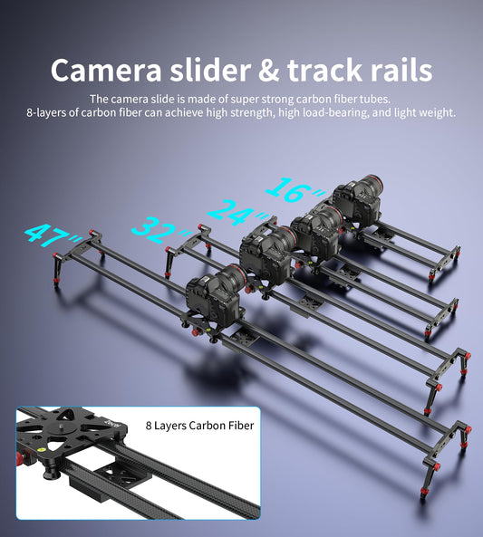 Zecti camera slider, 32 inch/80 cm, adjustable, carbon fiber, camera dolly rail, slider, video stabilizer, rail for camera, DSLR, video, film, photography, camcorder, stabilizer