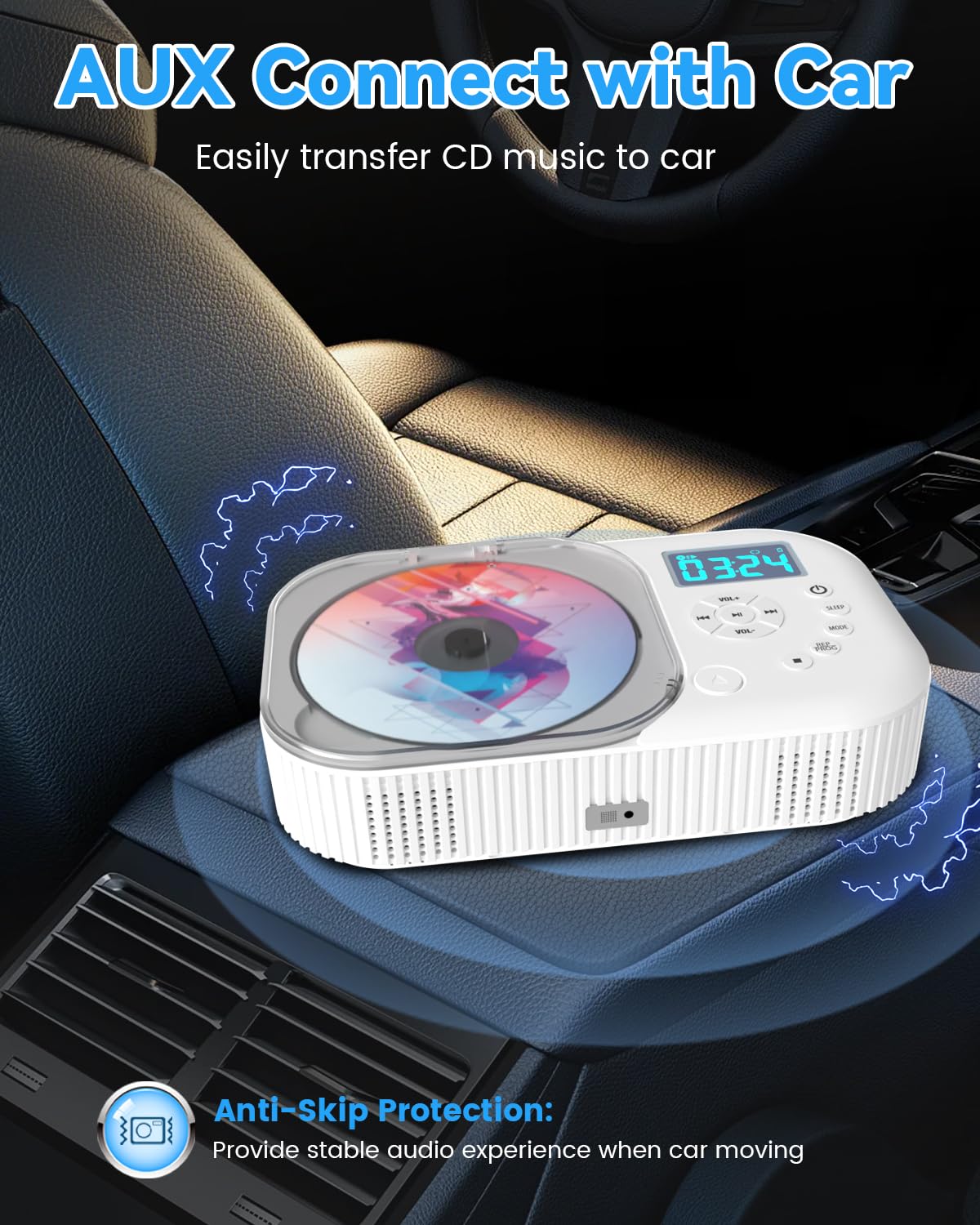 MONODEAL Portable CD Player with Two Stereo Speakers and Bluetooth & Radio, Rechargeable Portable CD Player with Radio, Discman CD Player, Support AUX/USB