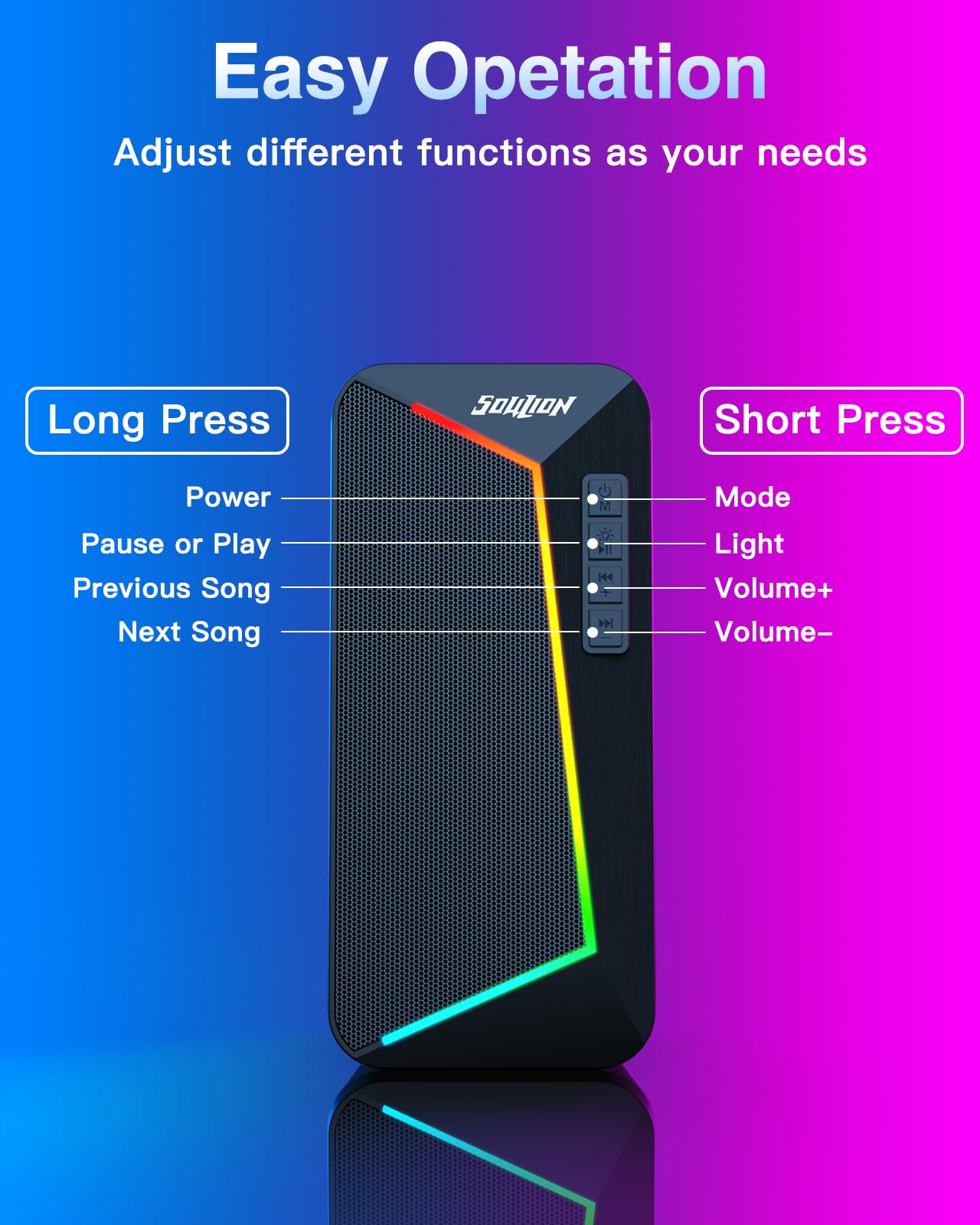 SOULION R40 Computer Speakers, 2.0 USB-powered, Lighting for PC with volume control button, Bluetooth 5.3, Surround Sound for Laptop, Tablets, Smartphone