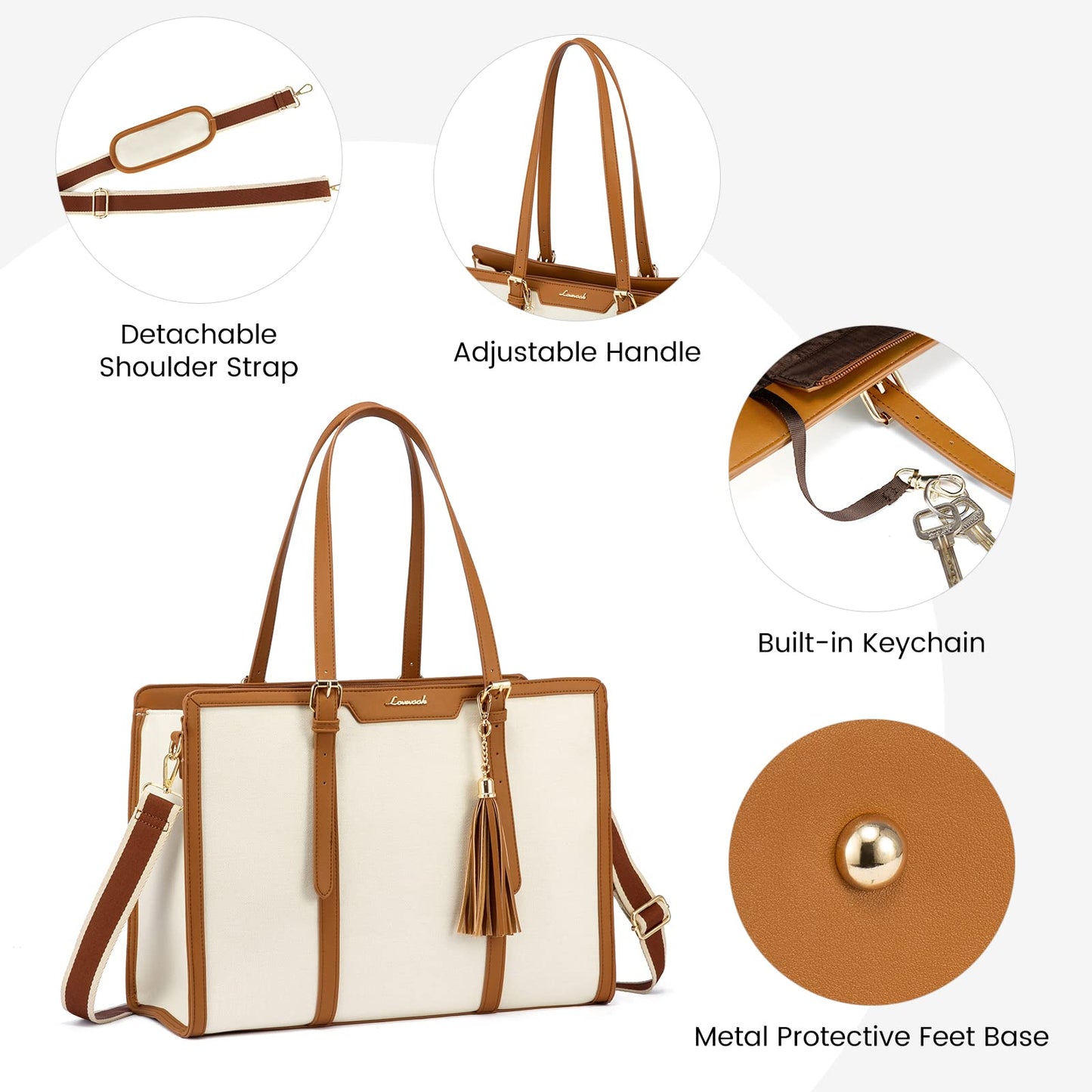 LOVEVOOK laptop handbag for women, fits up to 15.6 inch laptop. Can be used as tote, shoulder, crossbody bag. Made of canvas, perfect for office, business, travel or leisure. Elegant and spacious for teachers and professionals.