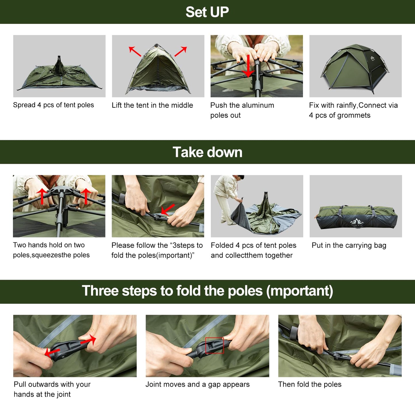 Night Cat Pop Up Tent 3-4 Person: Waterproof Breathable Instant Setup Tent for Camping Hiking