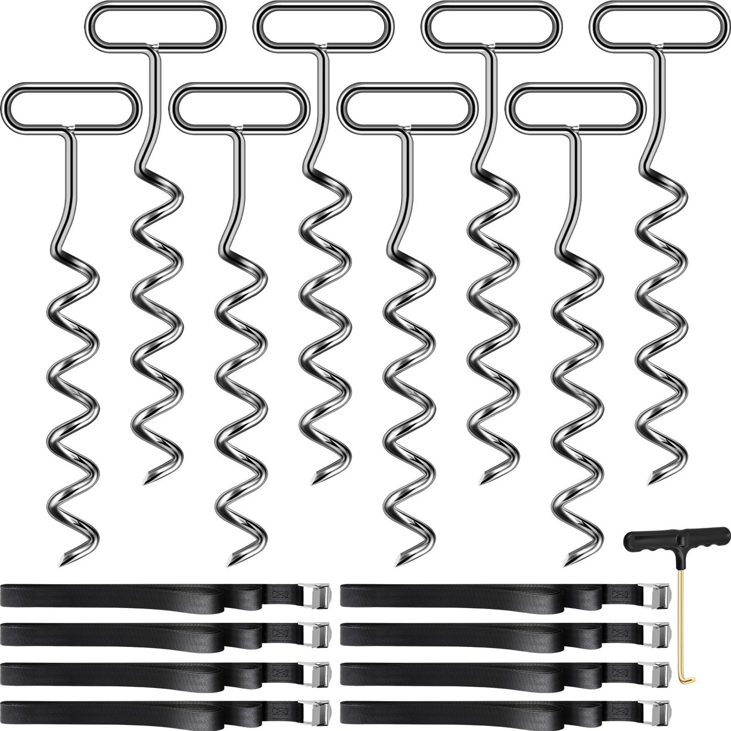 Ground anchors for trampoline, 8 pcs ground anchors with adjustable strap for trampoline, swing, gazebo.